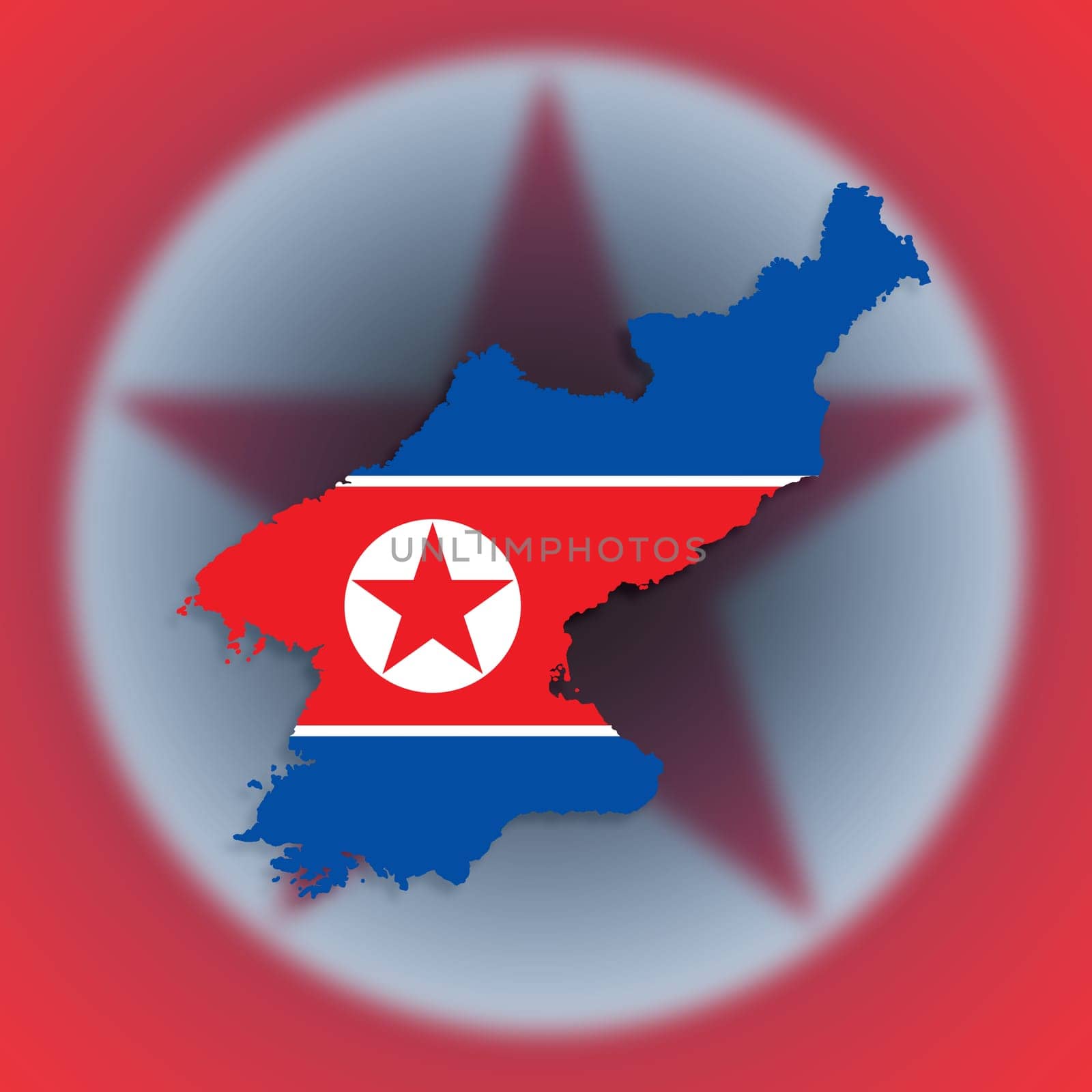 Map of North Korea with flag inside, isolated