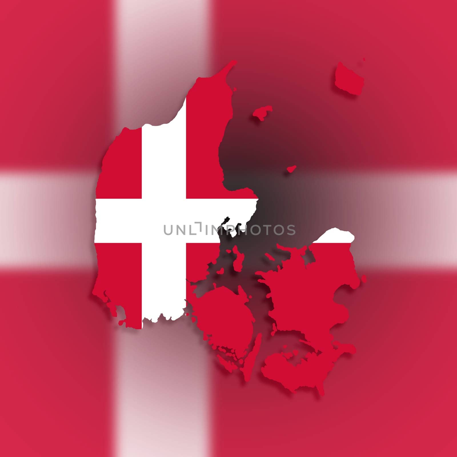 Map of Denmark filled with flag of the state, isolated