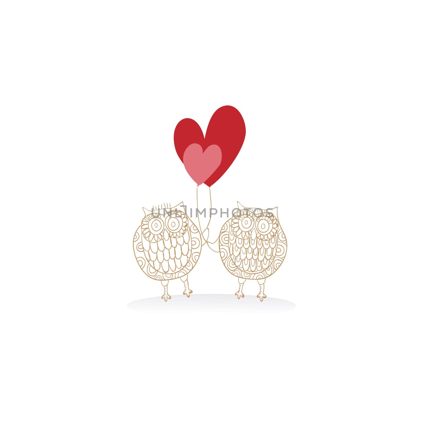 Valentine day owl couple in love isolated over white. Vector illustration layered for easy manipulation and custom coloring.
