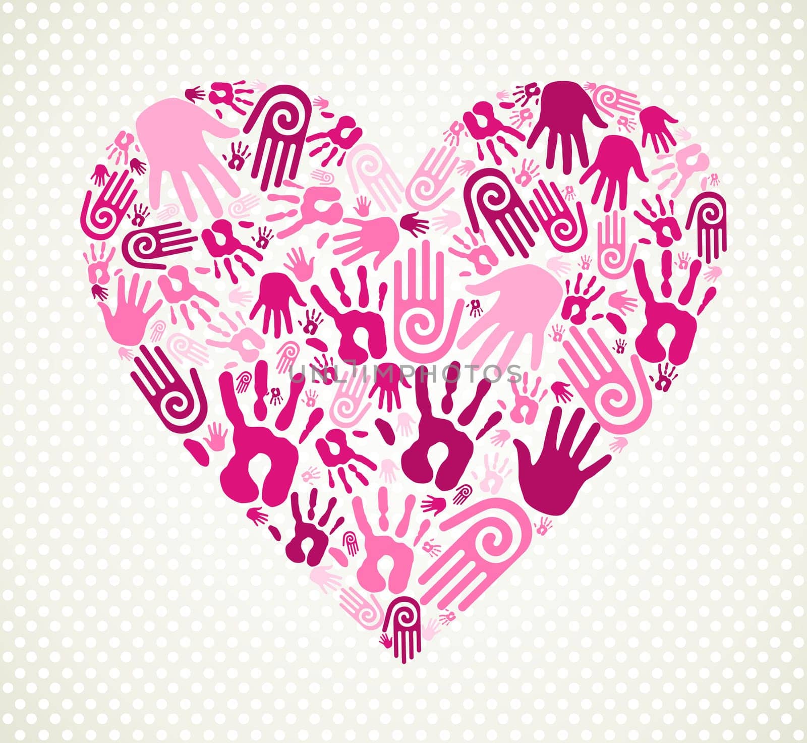 Love heart made with expressive hand print. Vector illustration layered for easy manipulation and custom coloring.
