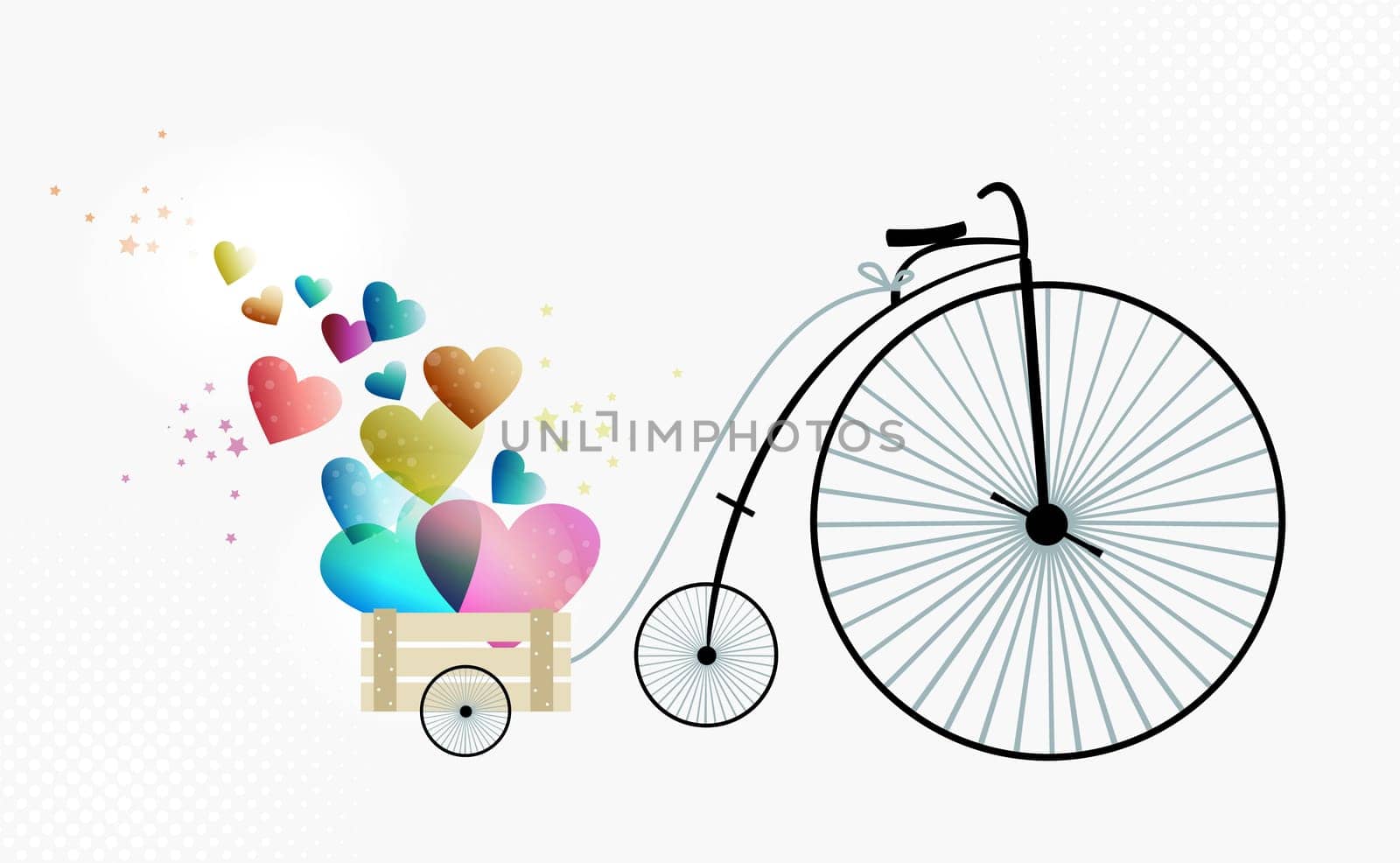 Valentine day vintage bike of love. EPS10 illustration with transparencies layered for easy manipulation and custom coloring.