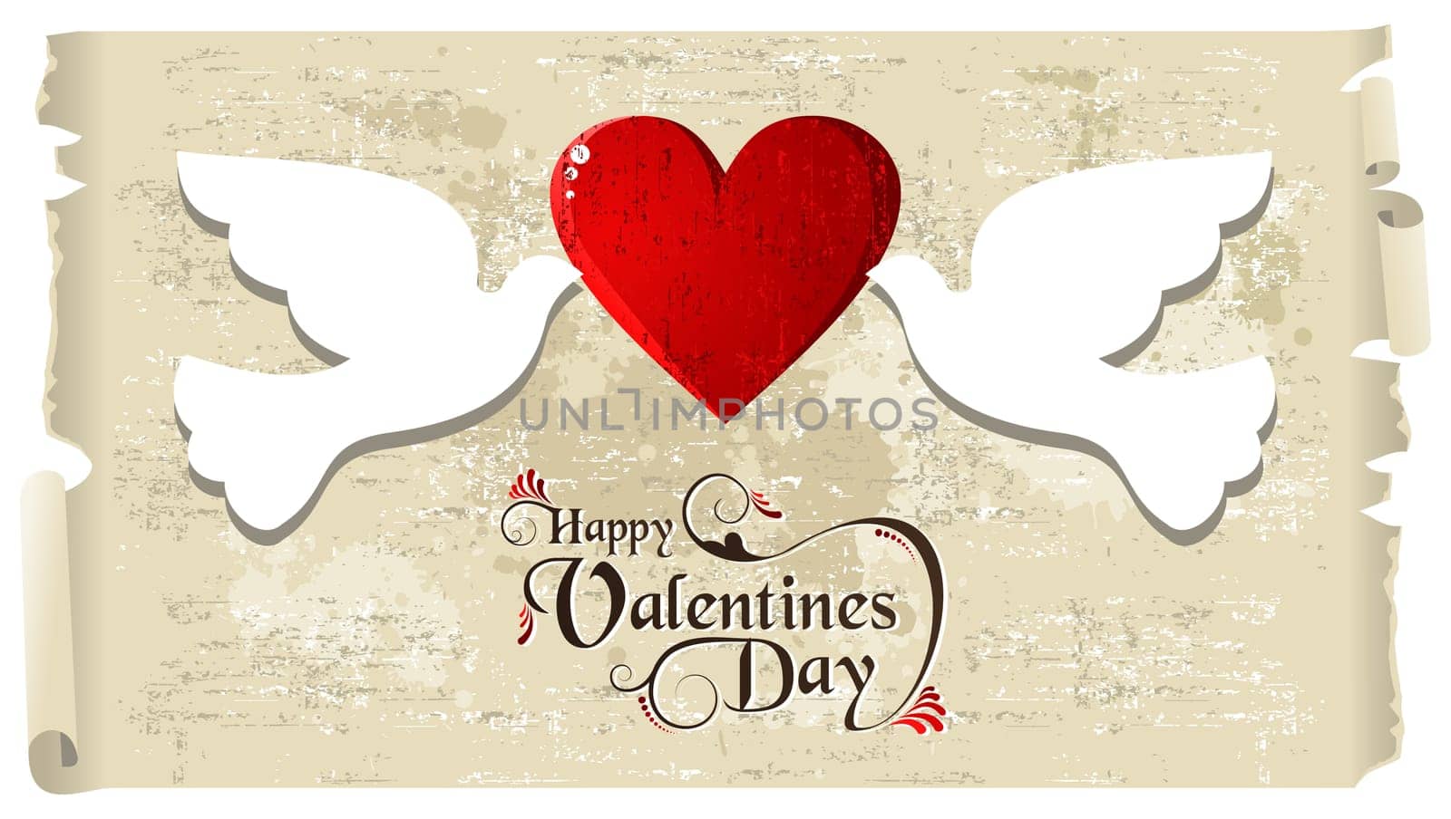 Valentine day couple dove in love kiss over grunge background. Vector illustration layered for easy manipulation and custom coloring.