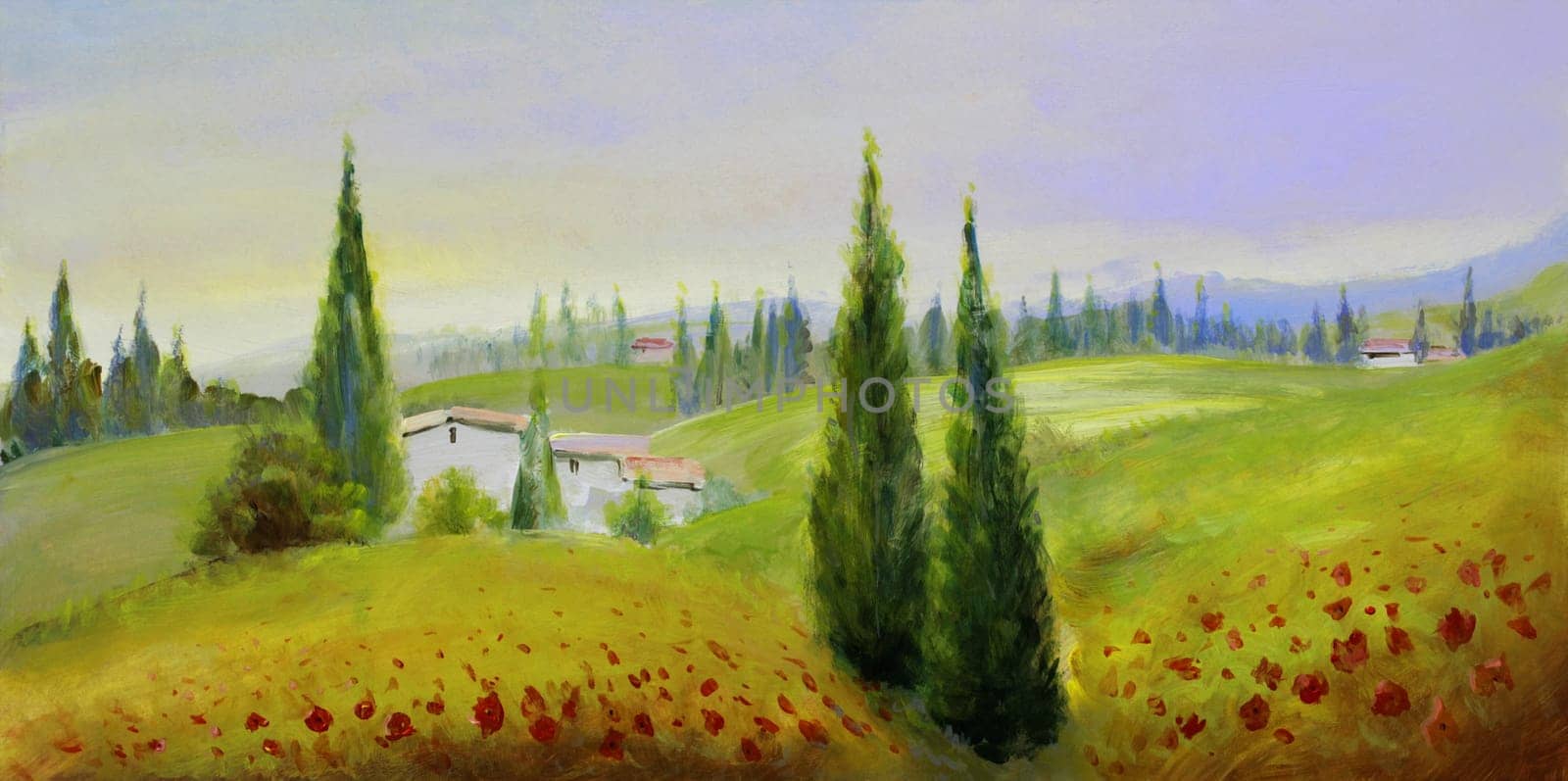Summer Landscape Painted on Wooden Panel - Acrylic Paints