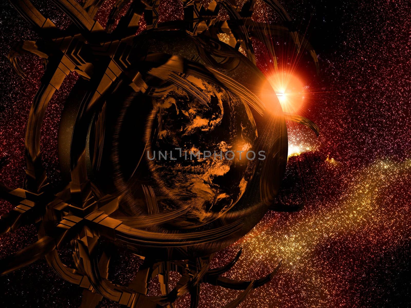 Illustration on the theme Space - Space Station - Earth