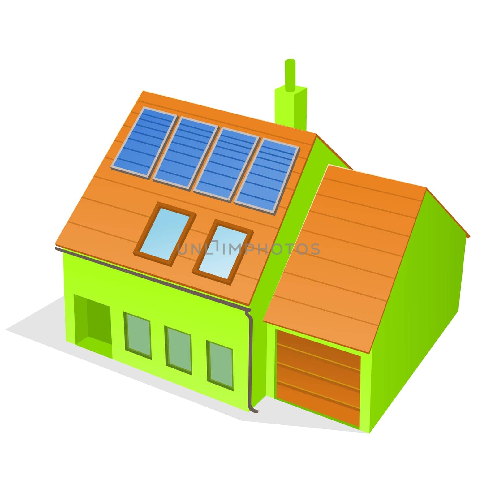 Green building with solar panels attached on the roof