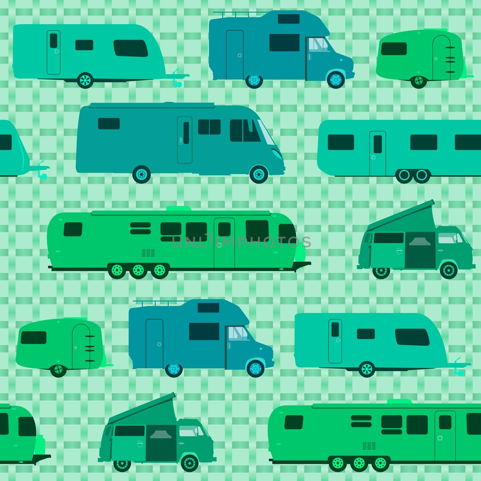 Caravans and Motorhomes as a pattern background or wrapping