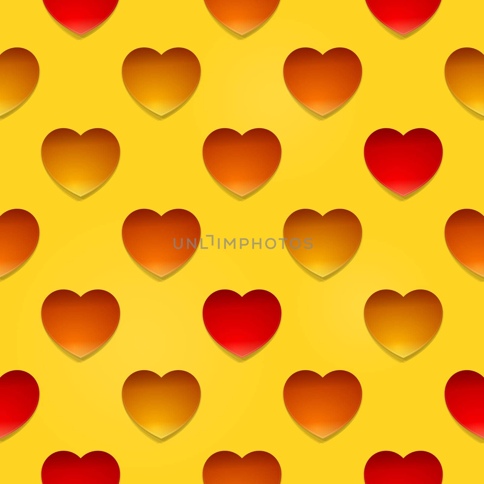 Pattern with red hearts on yellow background