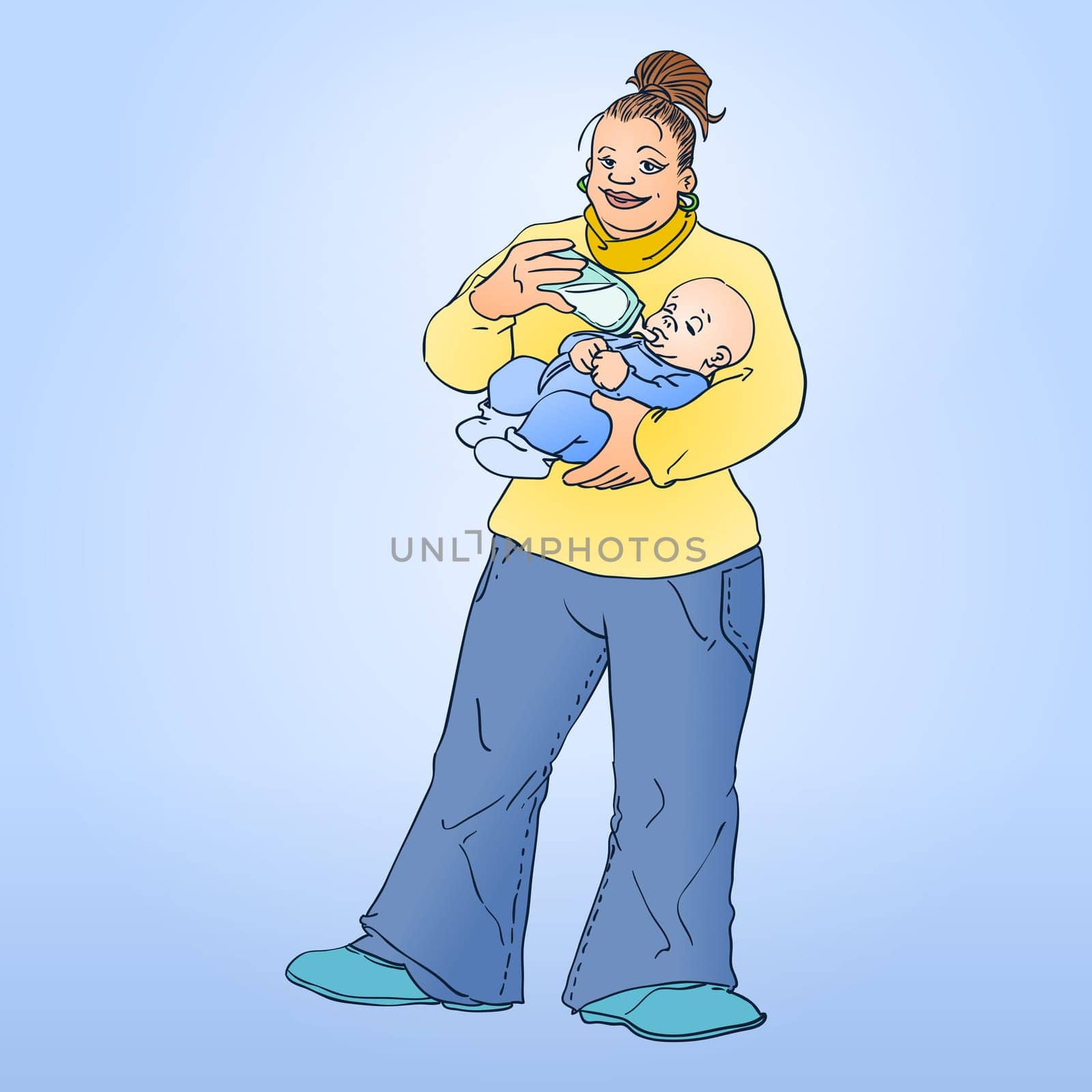 Loving mom feeding a baby with milk
