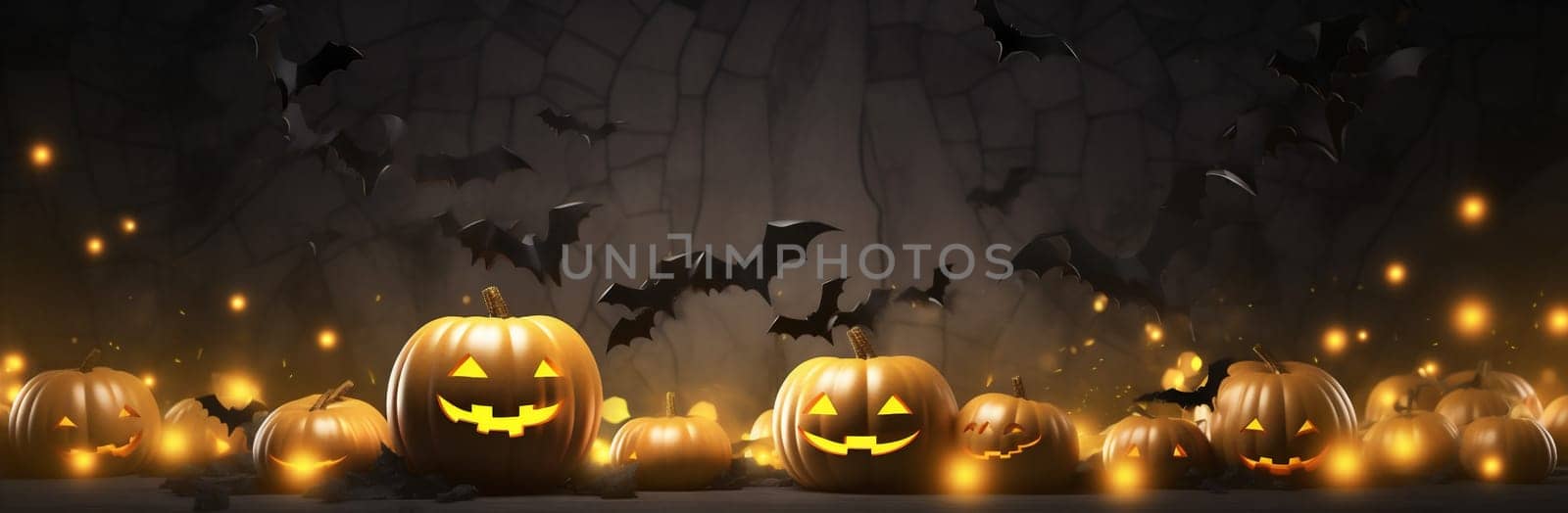 bat tree blue table halloween horror night mystery pumpkin background fear. Generative AI. by Vichizh