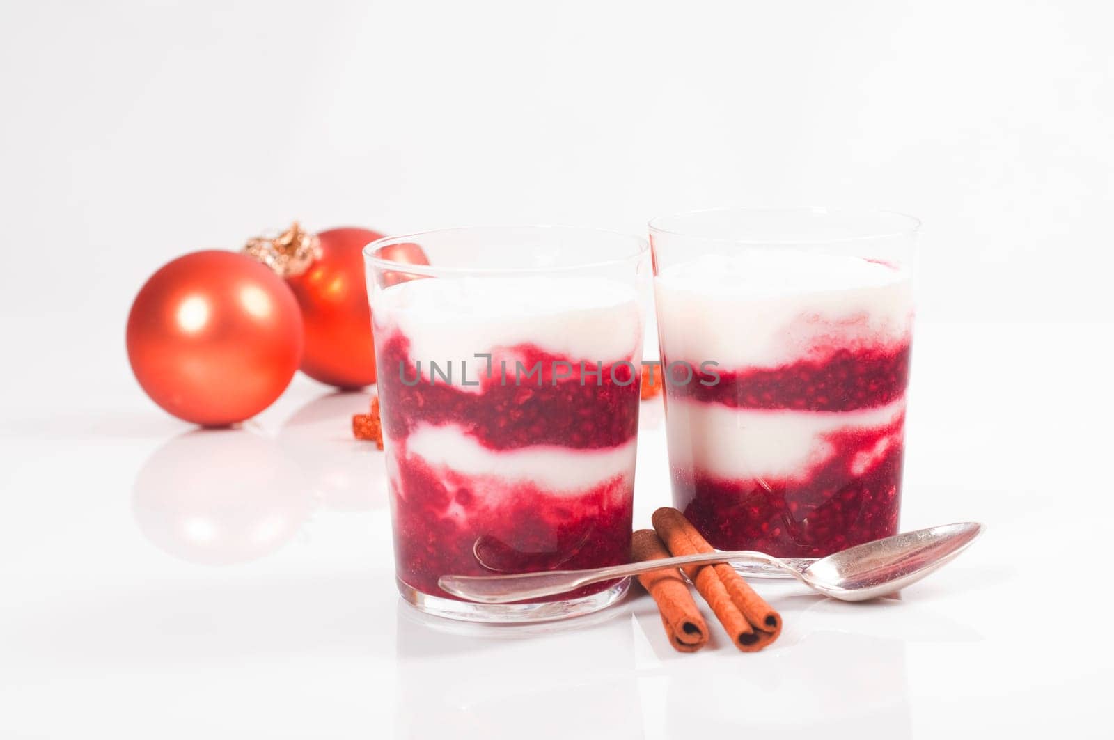 Fruit yoghurt layer dessert in a glass