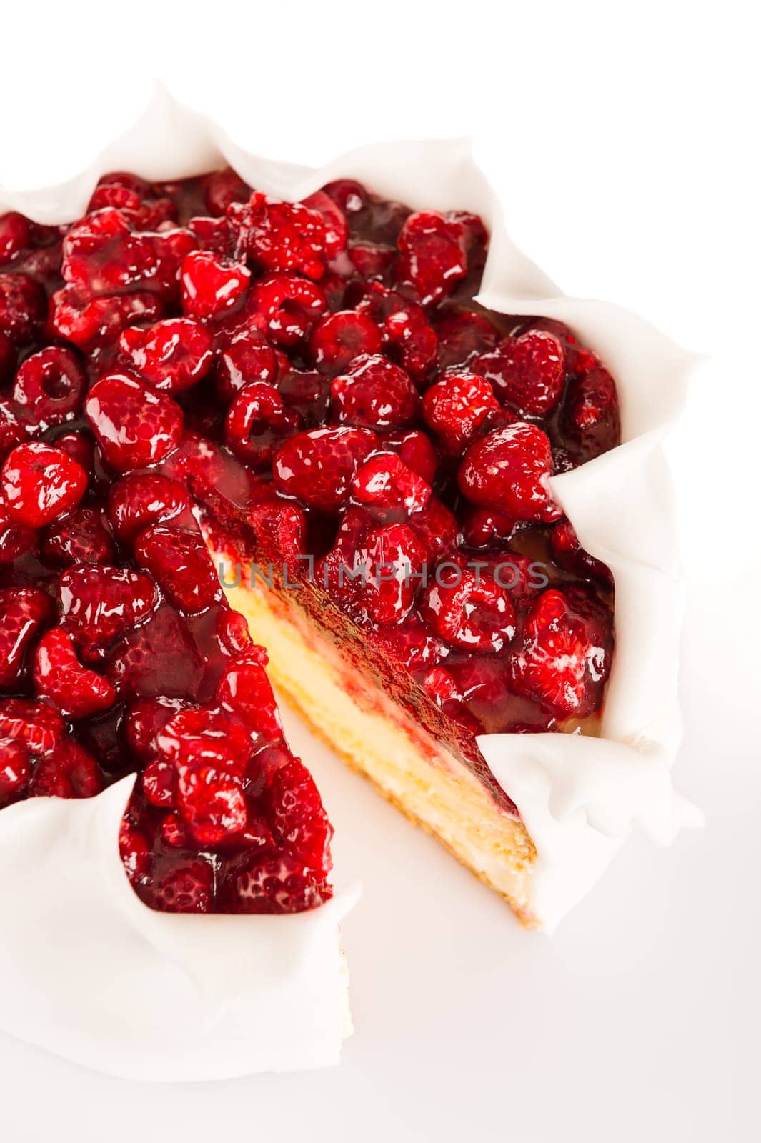 Dessert red berries cake with sugar icing delicious raspberry tart