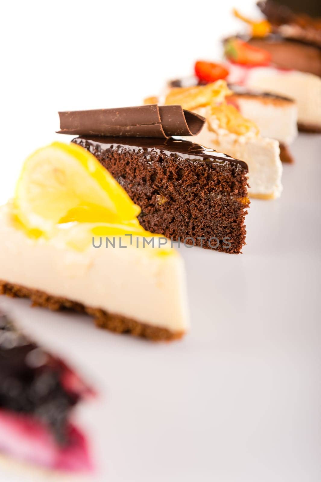 Slice of cake selection delicious tart choice sweet baked pastry