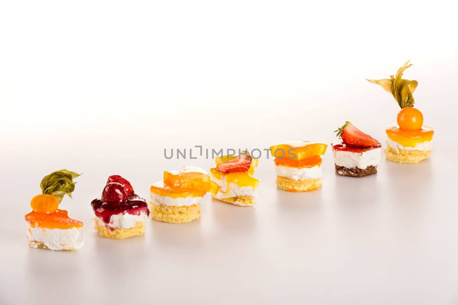 Sweet petite tarts fruit selection creamy desserts choice of cakes