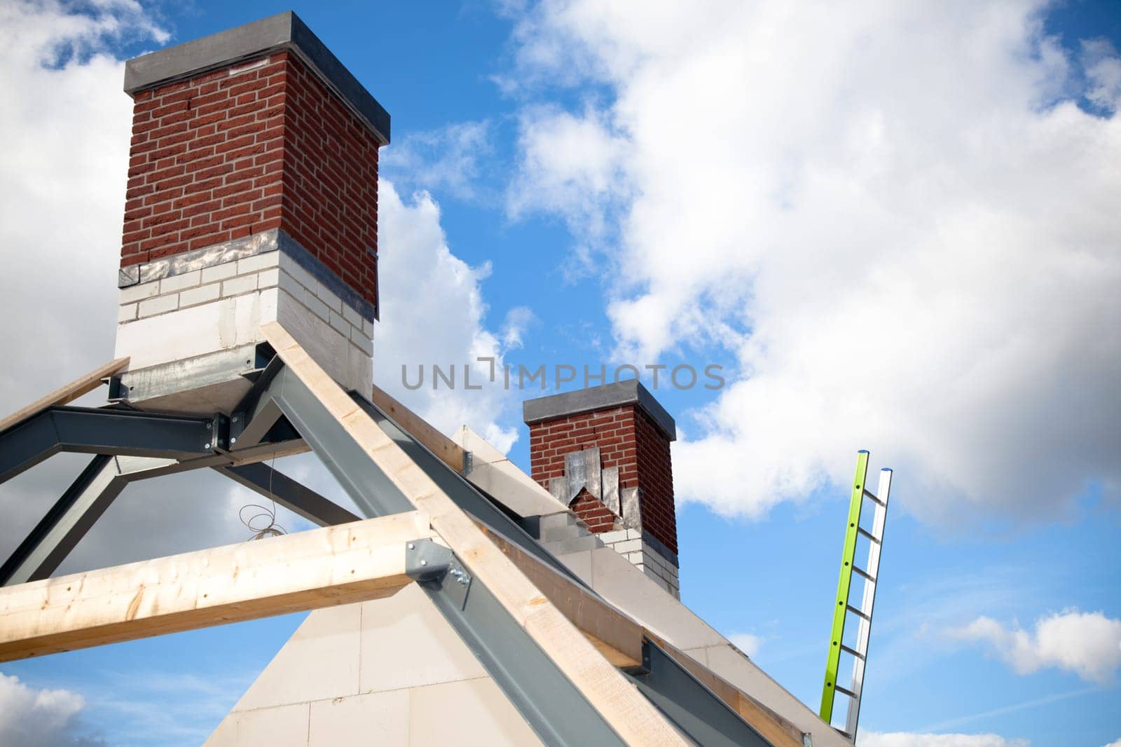 detail of a  roof construction with ladder