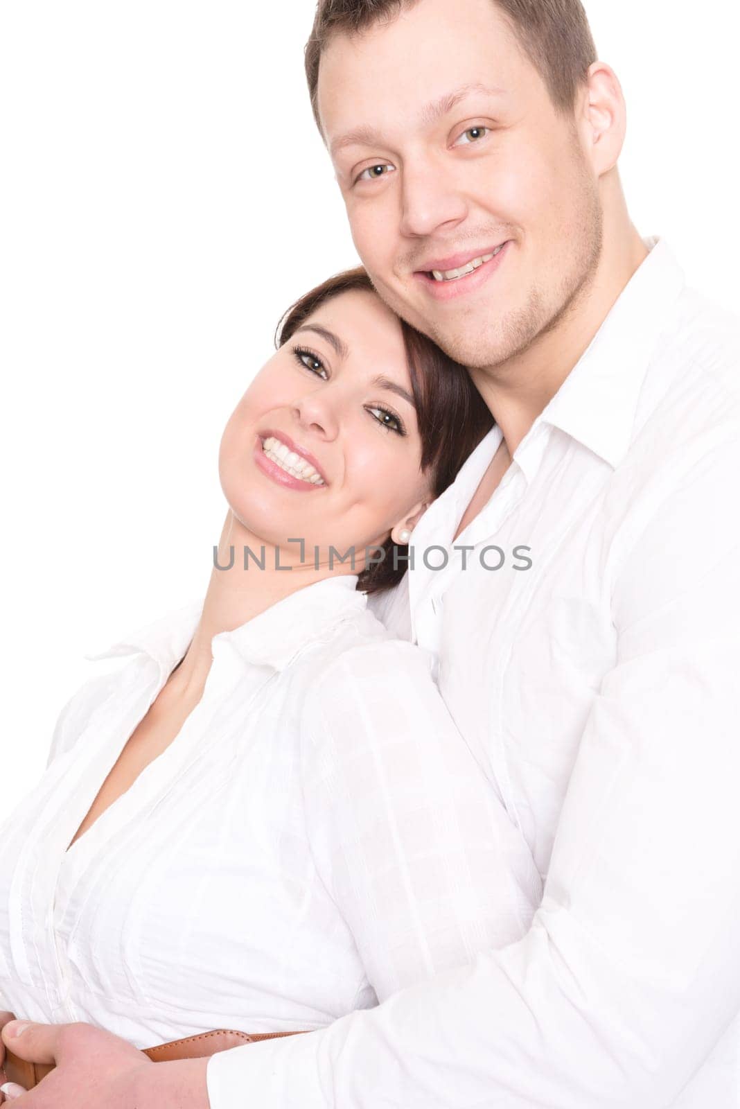 Studio shot of a young couple against a white background