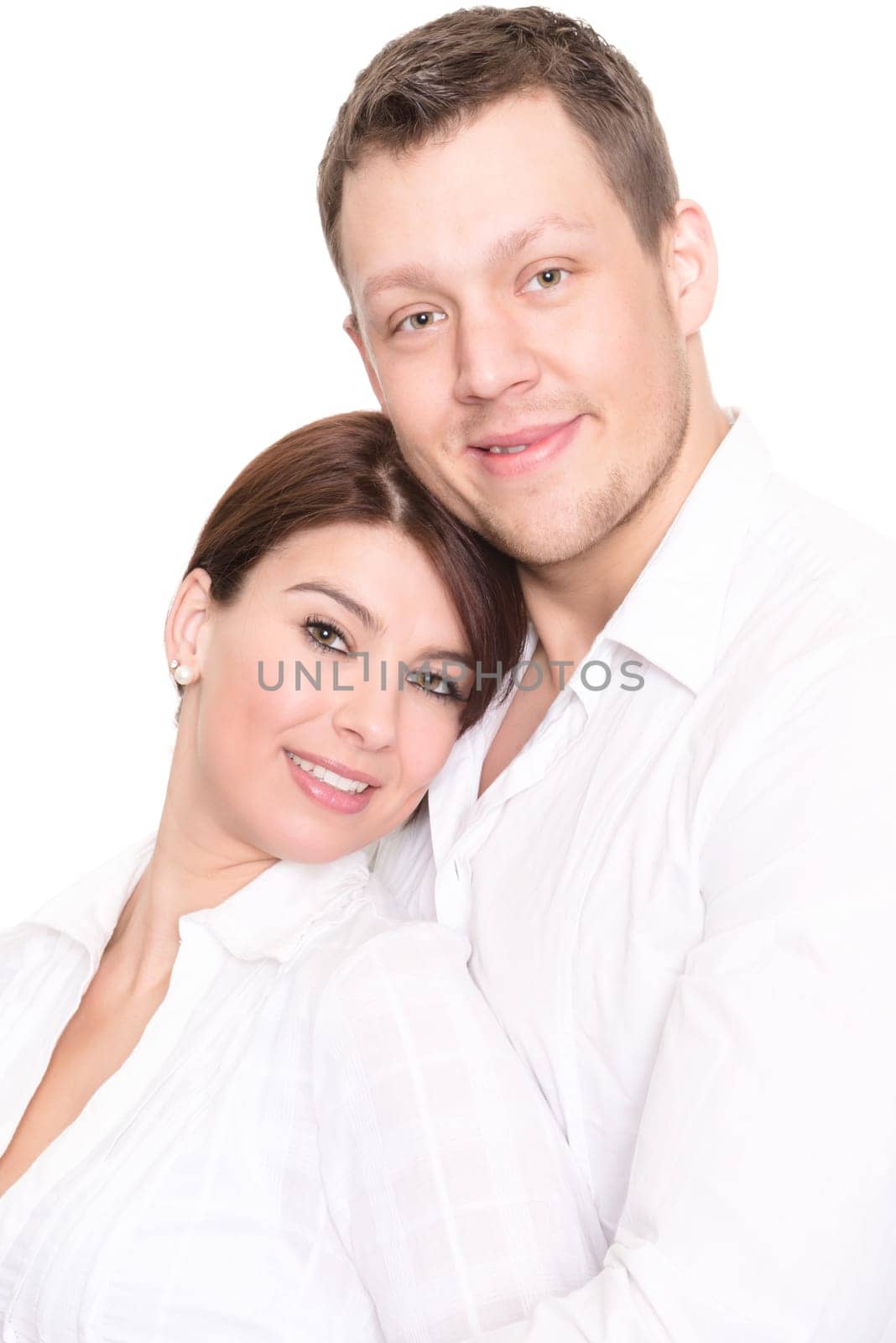 Studio shot of a young couple against a white background