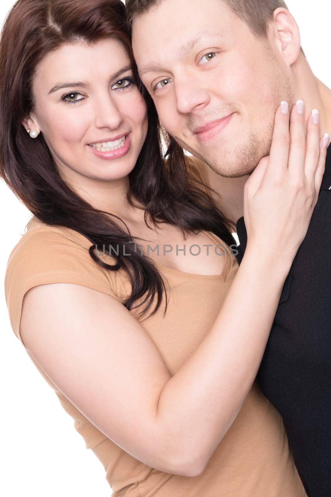 Studio shot of a young couple against a white background