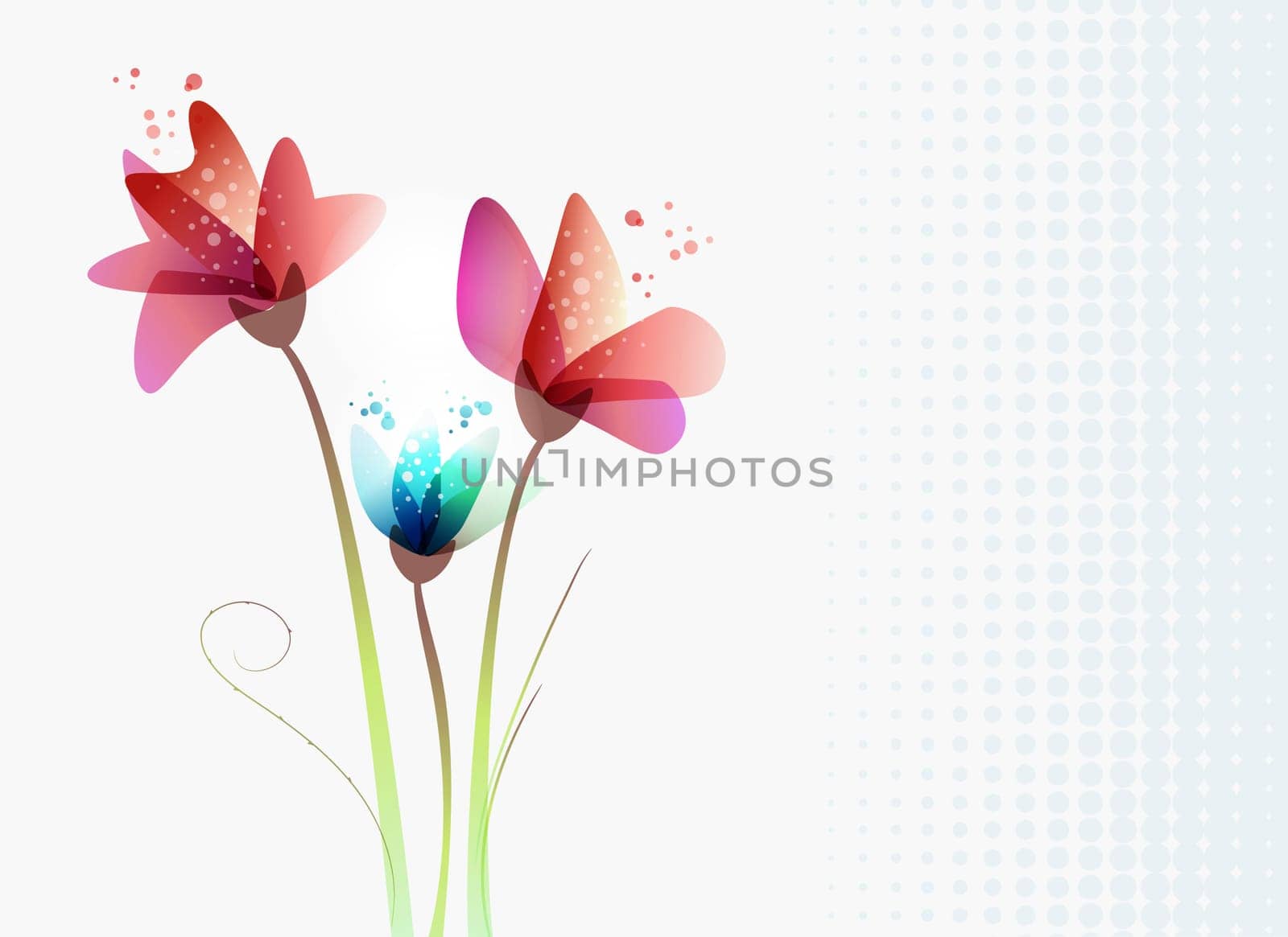 Spring time contemporary transparency flowers. EPS10 file version. This illustration contains transparencies and is layered for easy manipulation and custom coloring