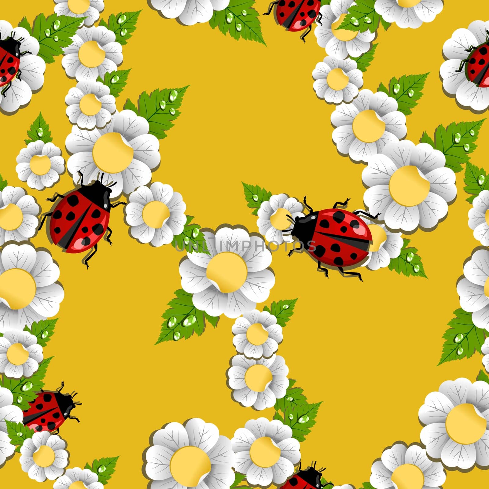 Lucky spring flowers and beetle seamless pattern. Vector file layered for easy manipulation and custom coloring.
