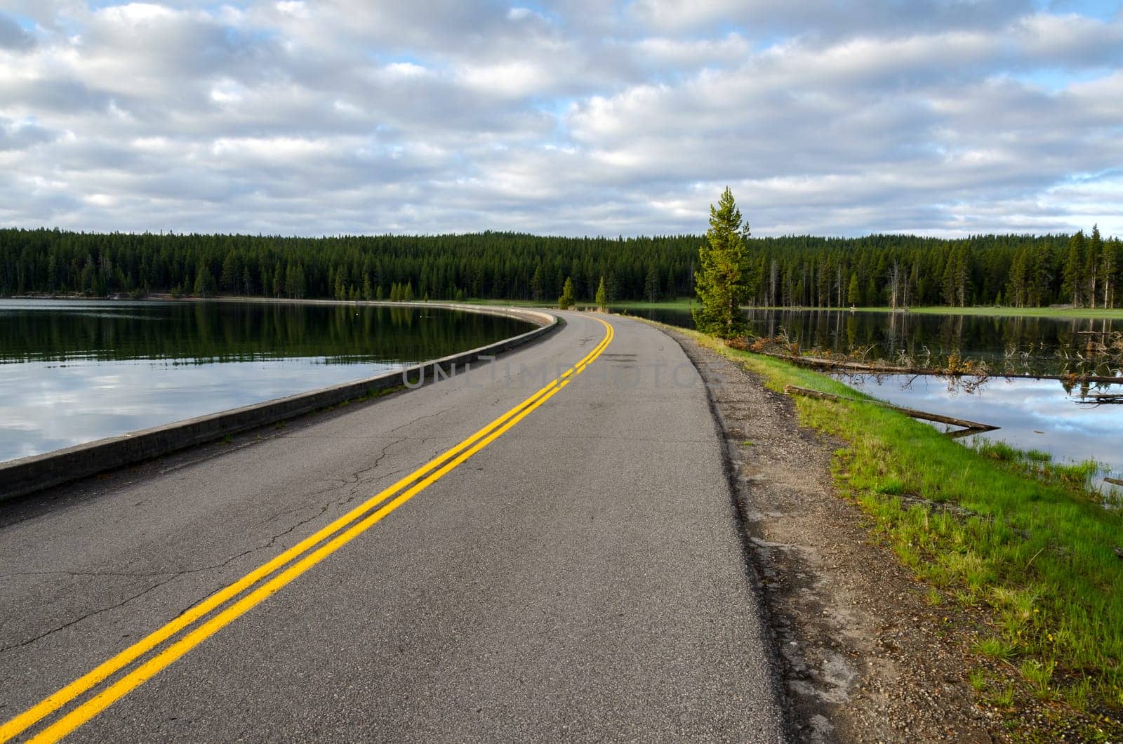 road on Yellowstone Lake in Wyoming in the United States of America