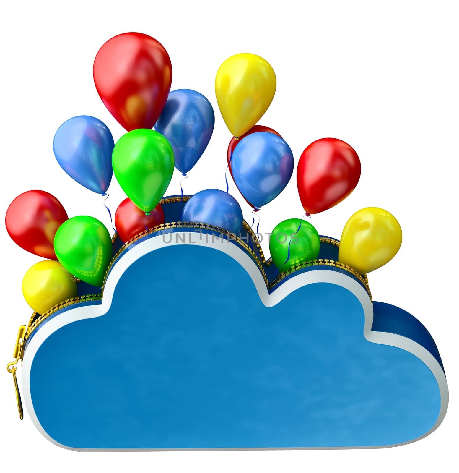 Flying bunch of balloons with helium from open wallet with zip as a symbol of the wallet devastation on holidays