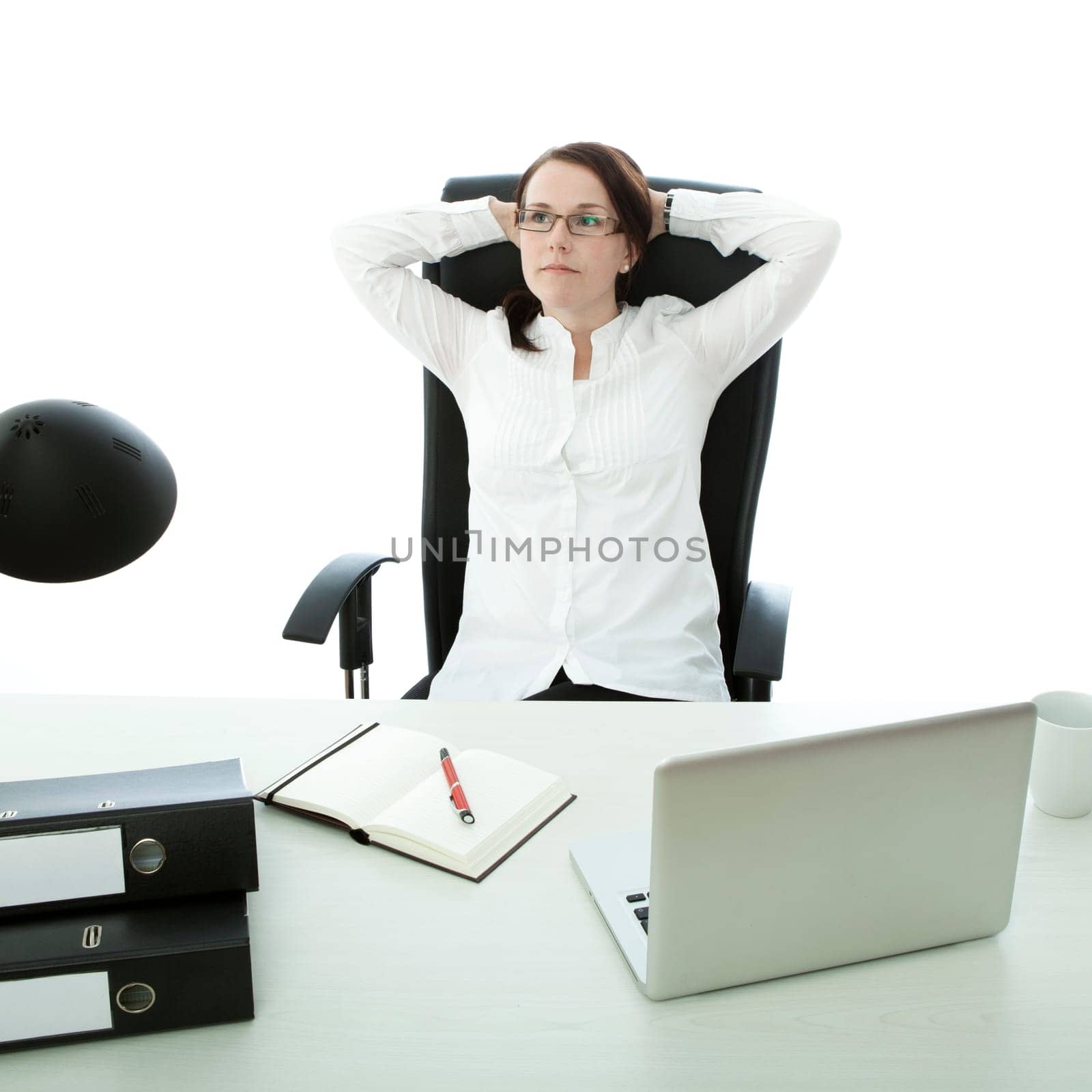 young brunette business woman with glasses is confident