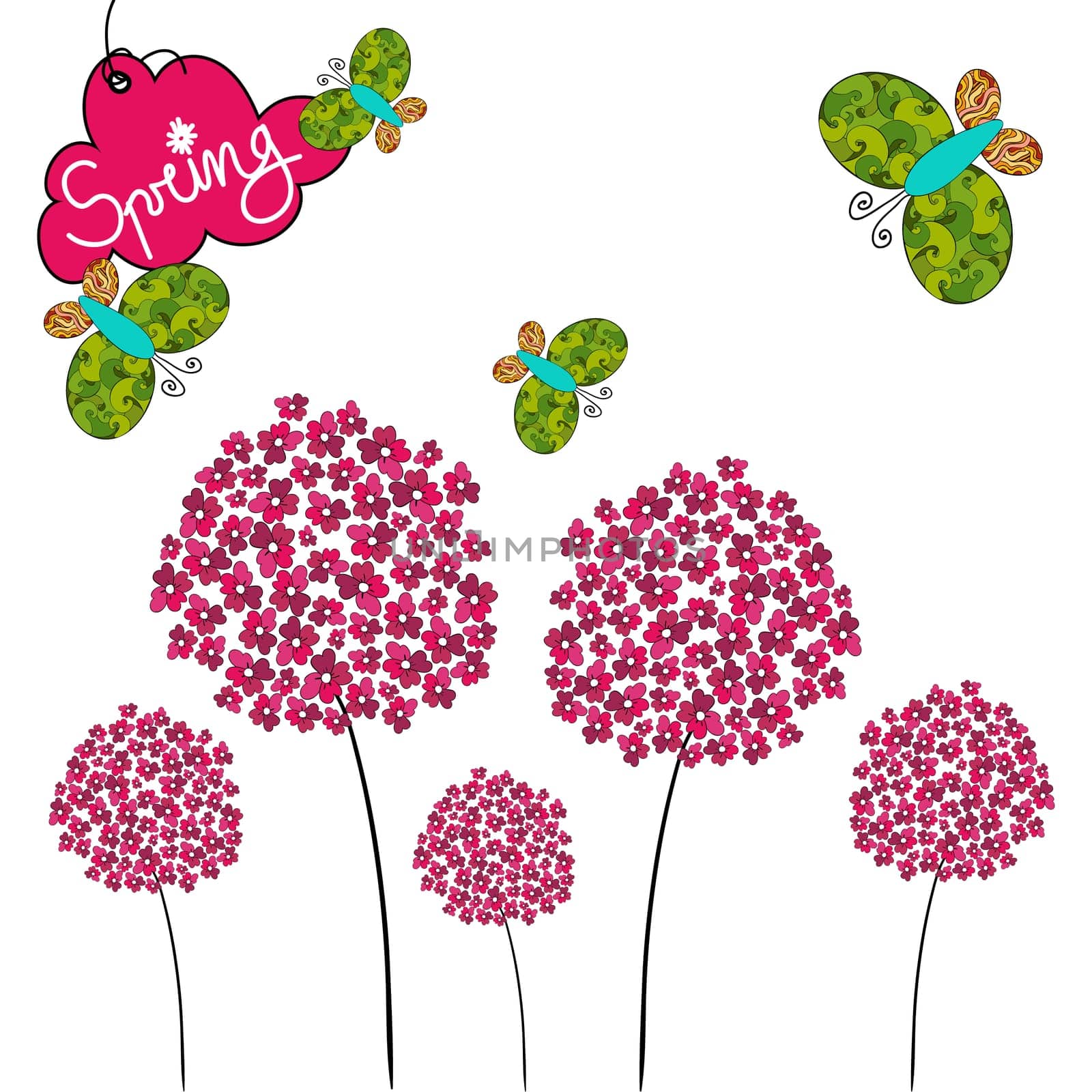 Fresh Spring background with butterfly and flower. Vector file layered for easy manipulation and custom coloring.
