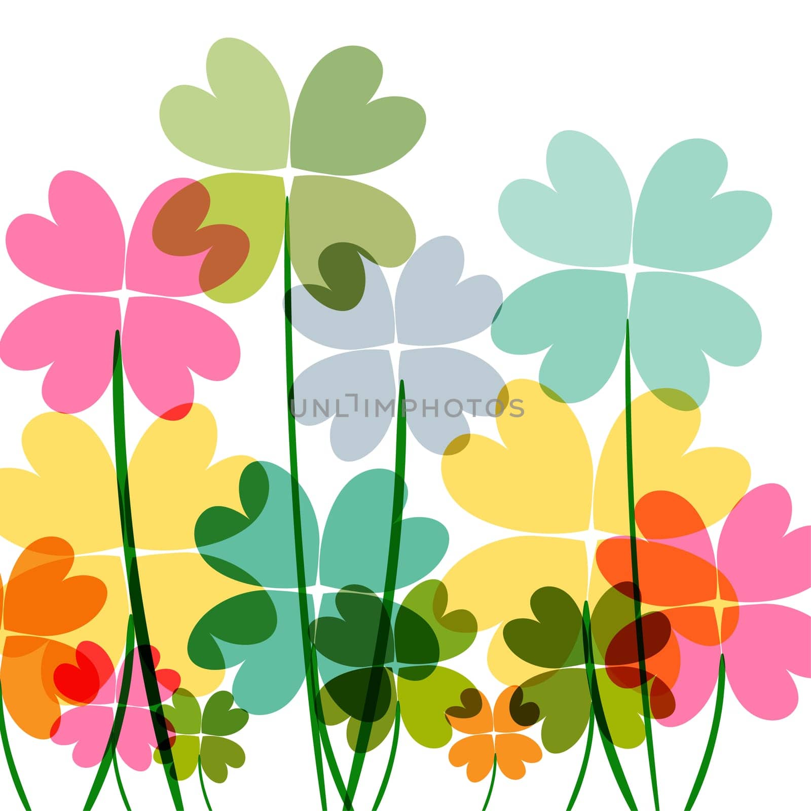 Spring time contemporary transparent flowers isolated over white. EPS10 file version. This illustration contains transparencies and is layered for easy manipulation and customization.