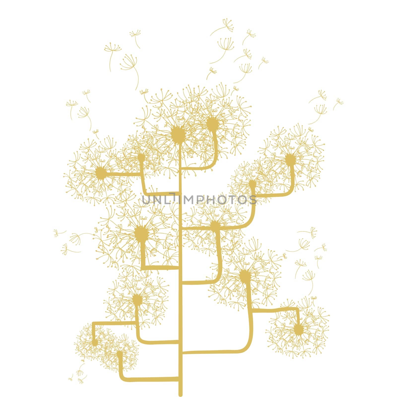 Dandelion concept tree isolated over white. Vector file layered for easy manipulation and custom coloring.