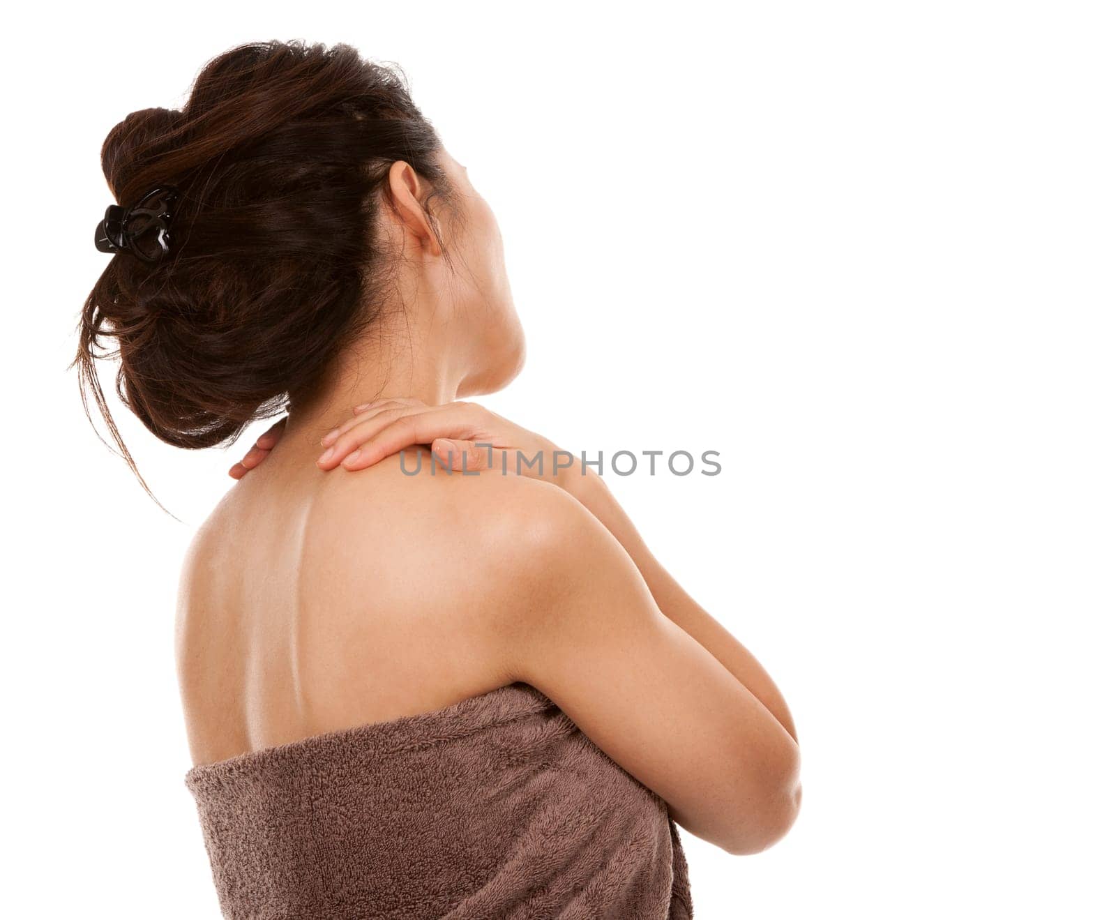 beautiful asian brunette nude on white isolated background
