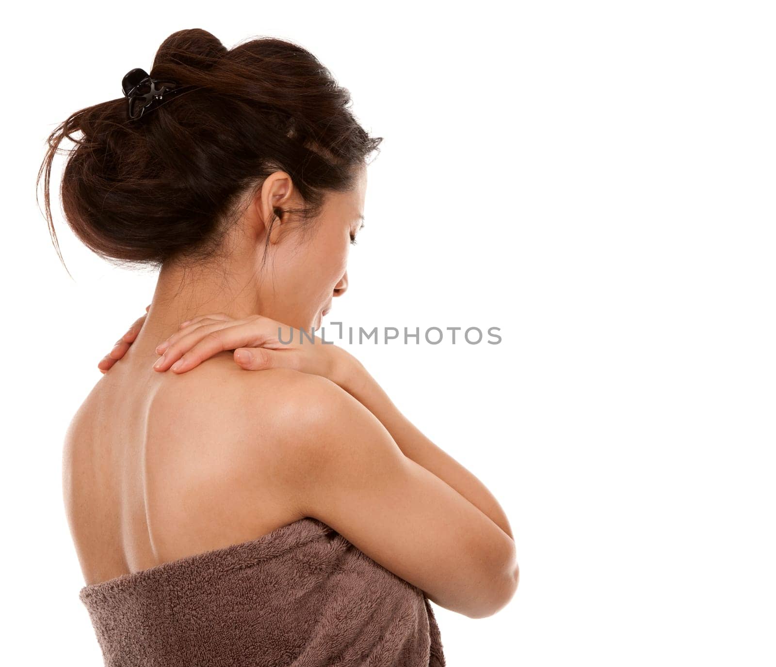 beautiful asian brunette nude on white isolated background