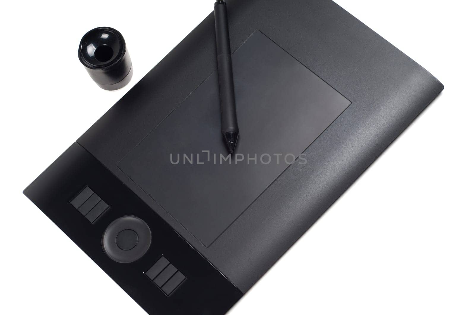 Black pen tablet with stylus isolated on white