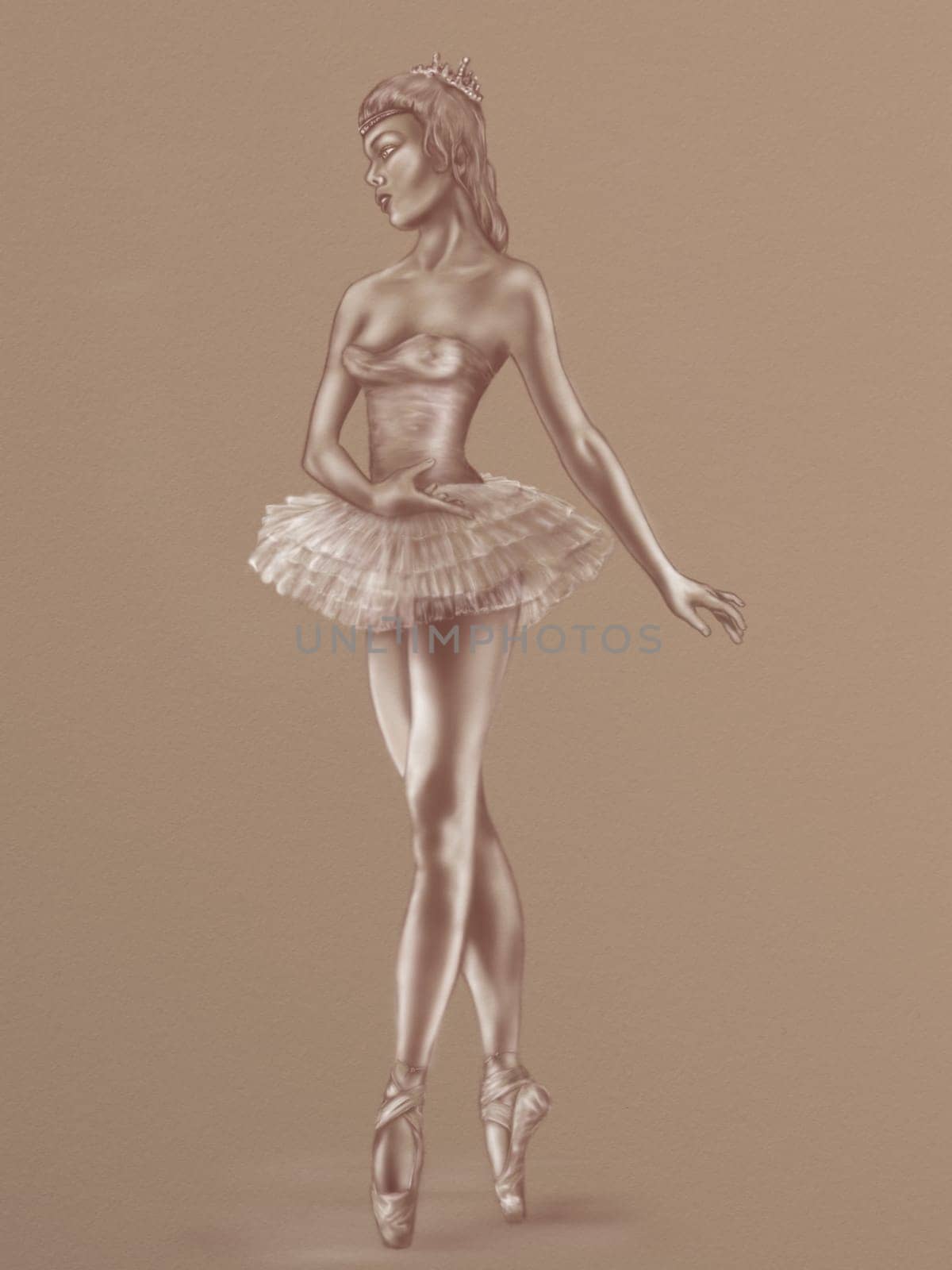 Original sketch of an elegant ballerina en pointe