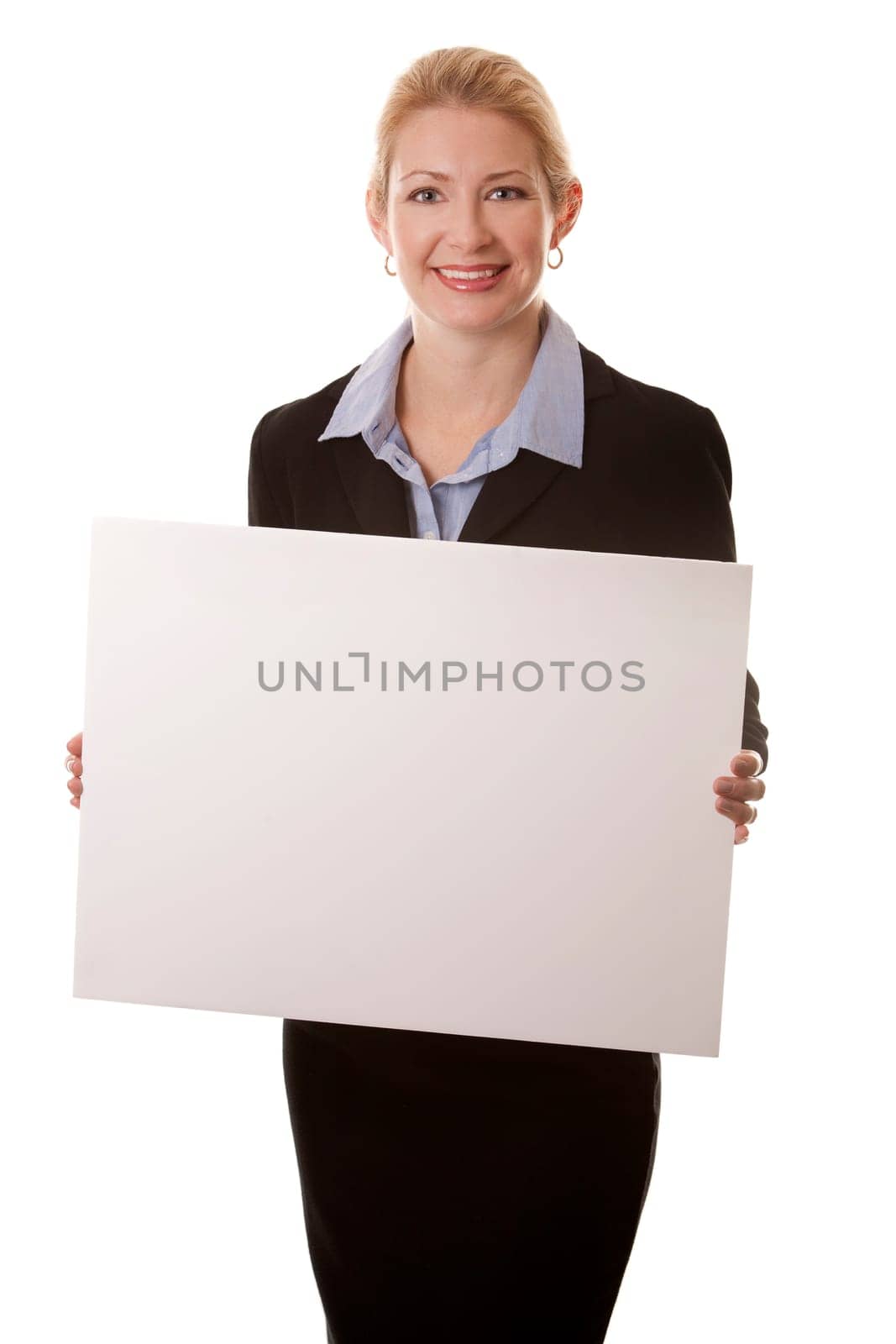 business woman in her 40s on white isolated background