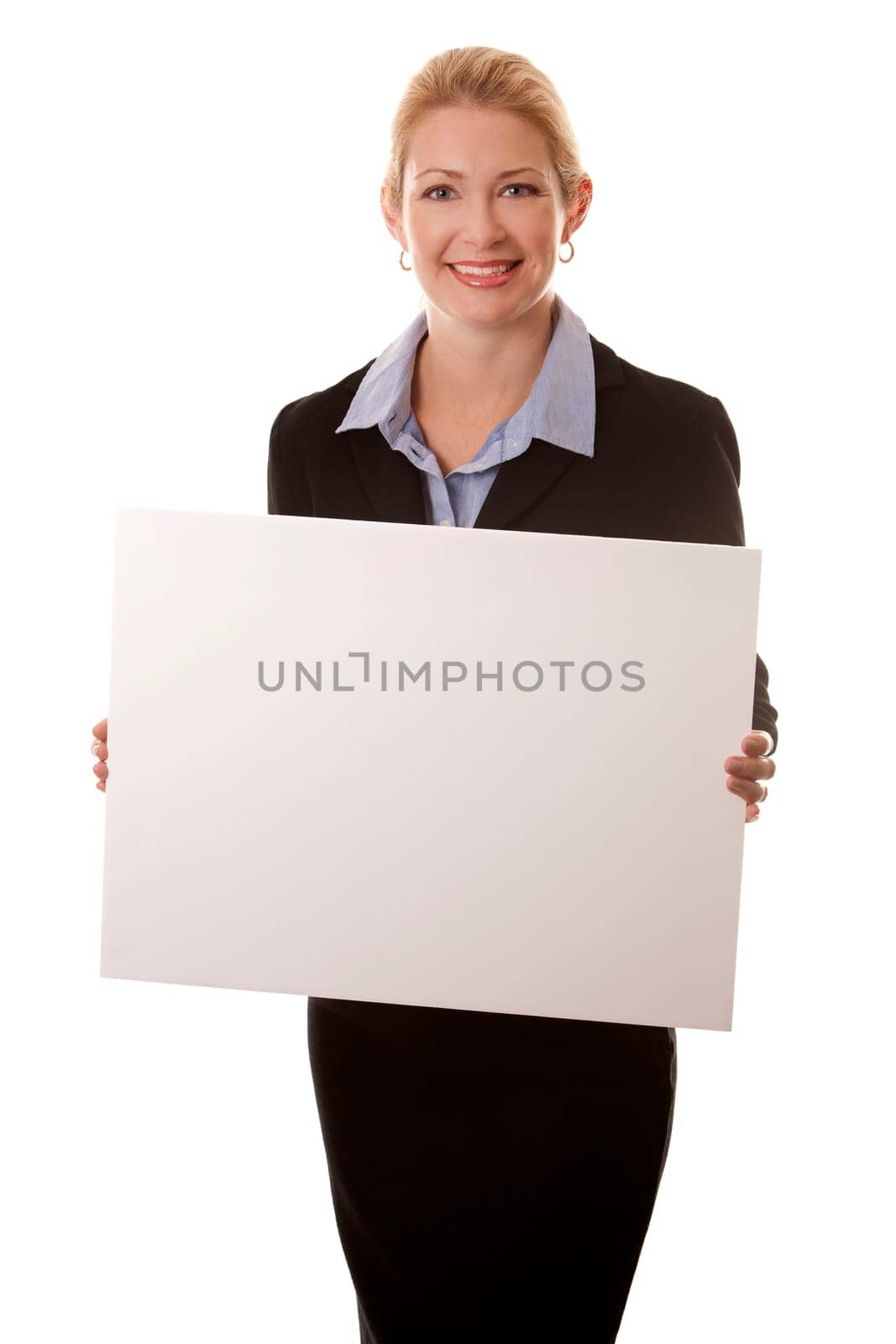 business woman in her 40s on white isolated background