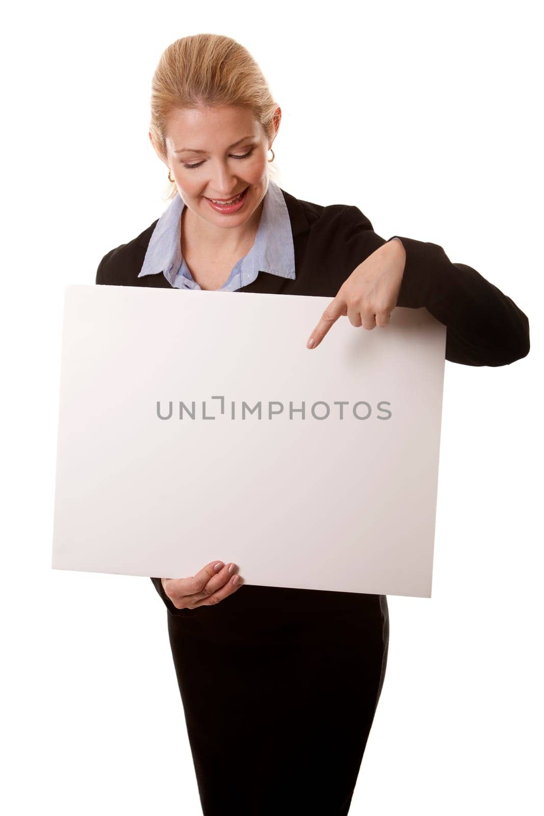 business woman in her 40s on white isolated background