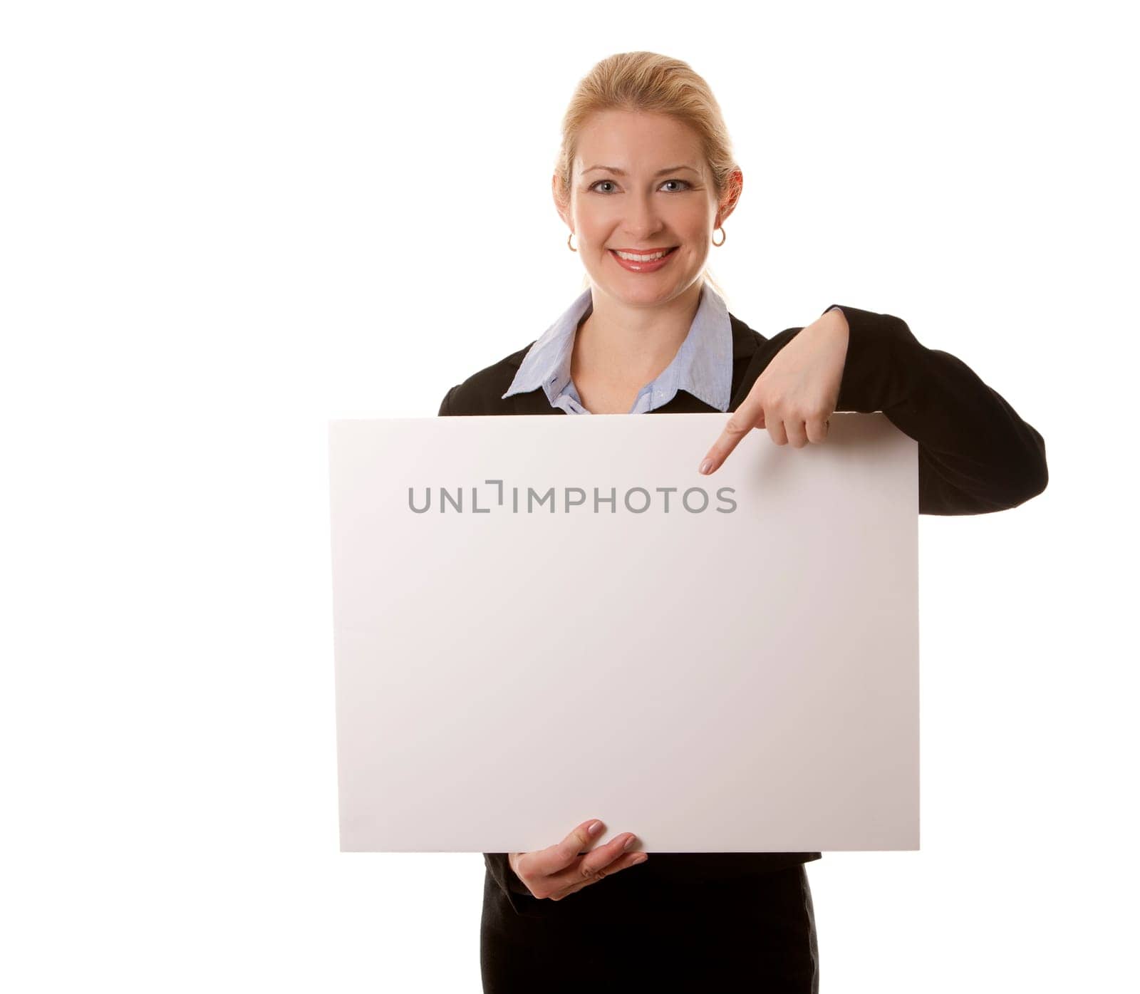business woman in her 40s on white isolated background