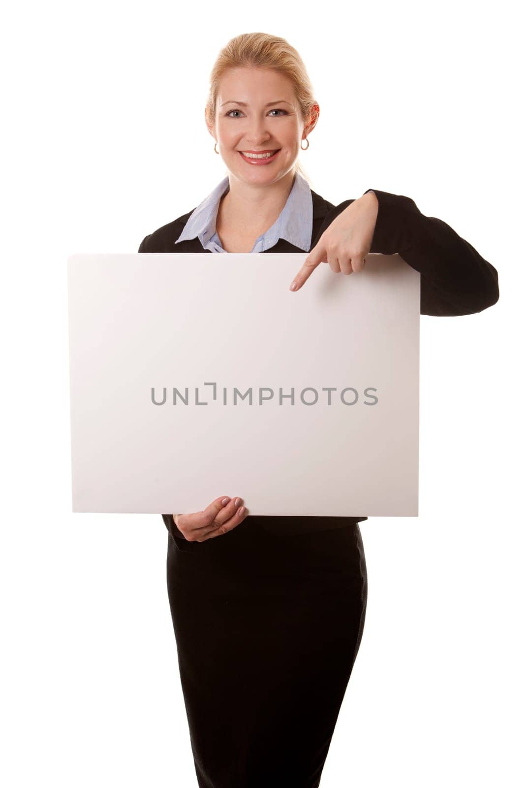 business woman in her 40s on white isolated background