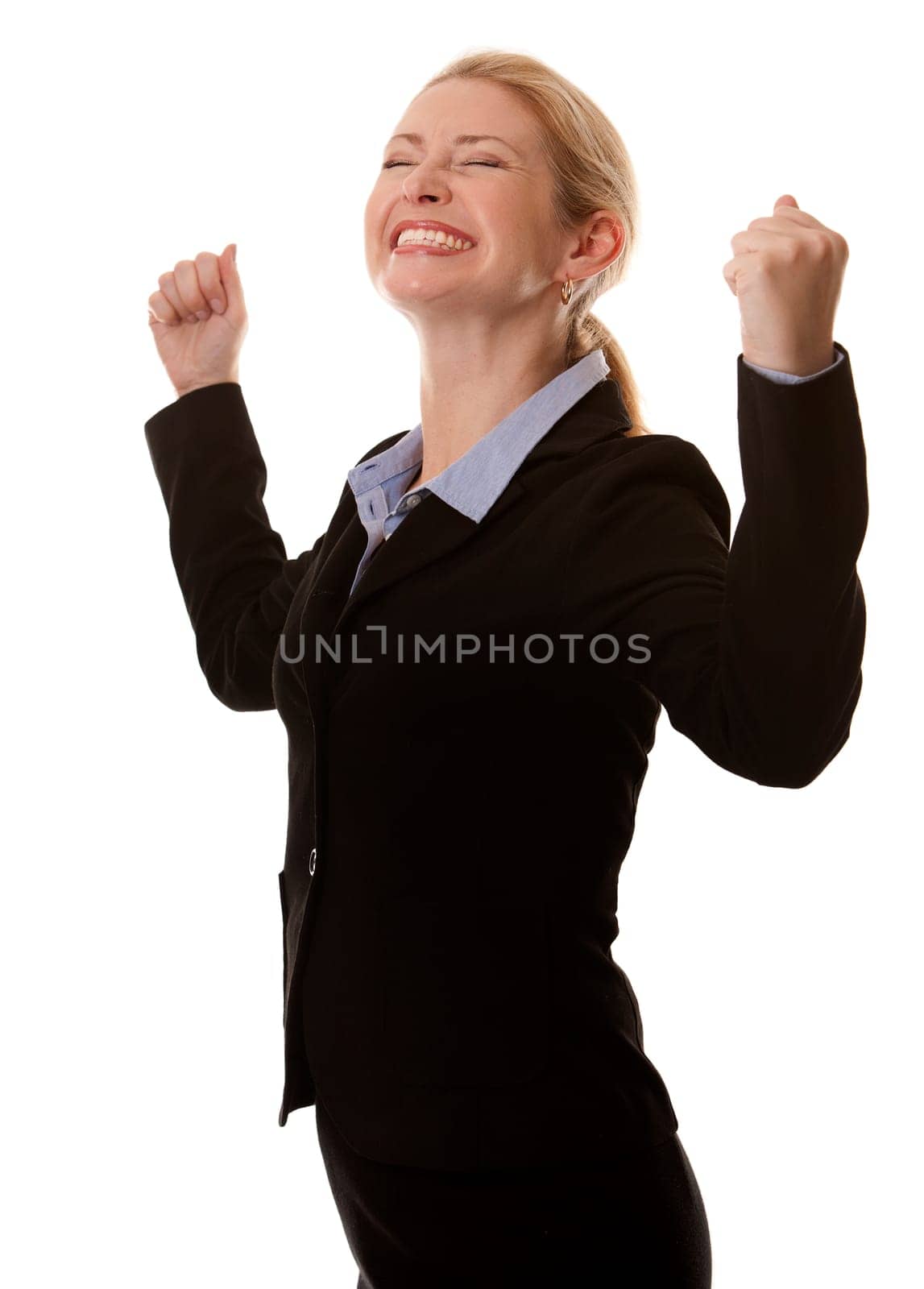 business woman in her 40s on white isolated background