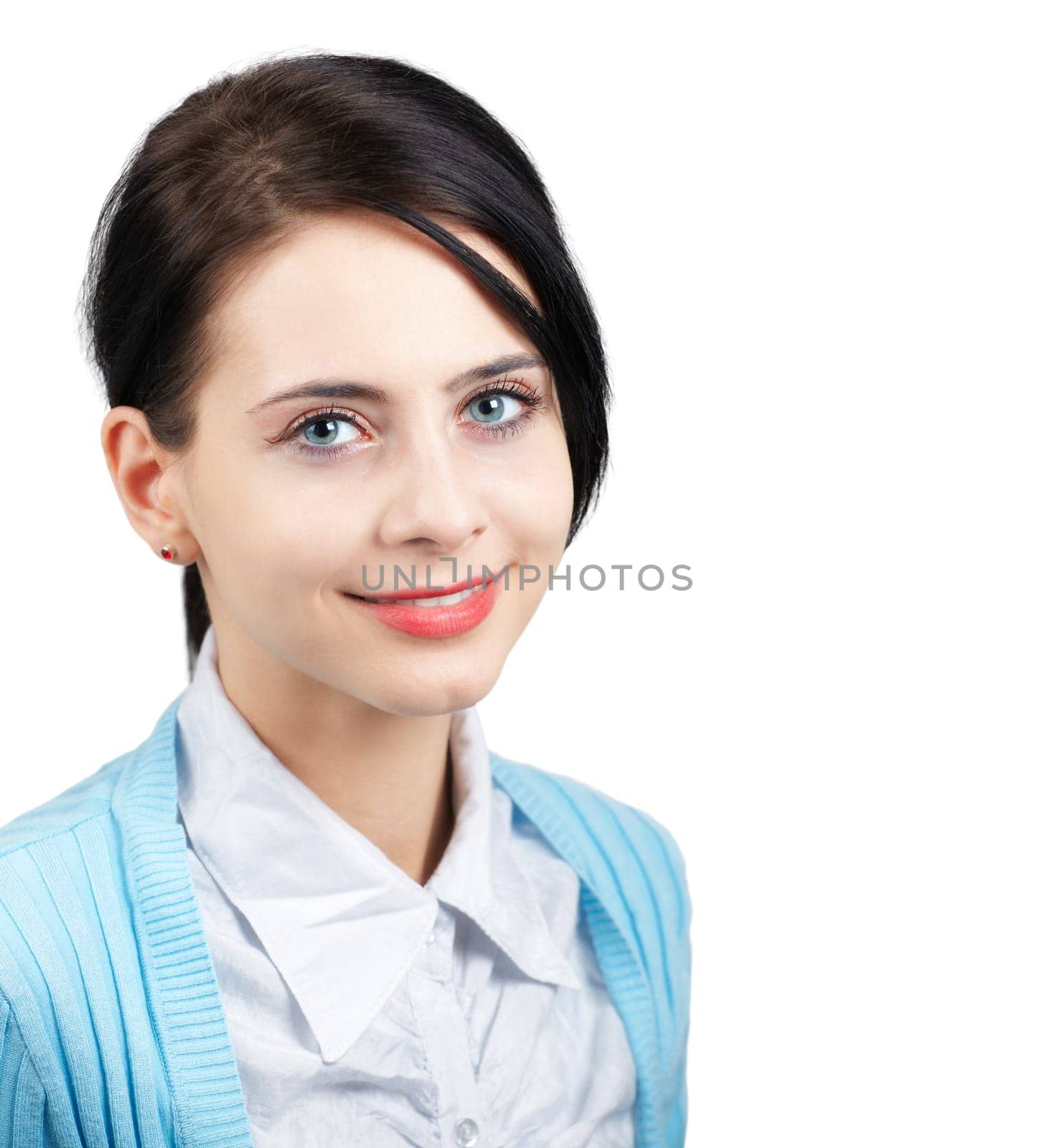 Portrait of a beautiful young woman isolated on white.
