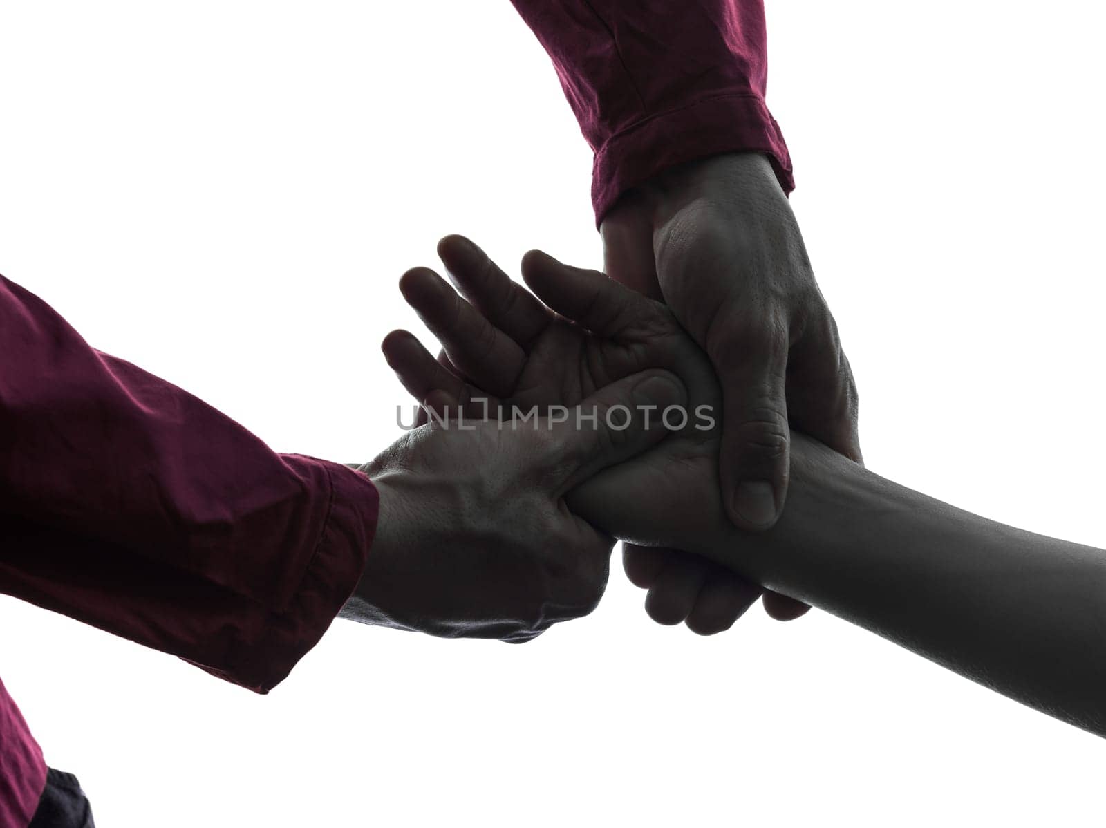 hand massage therapy close up in silhouette studio on white background
