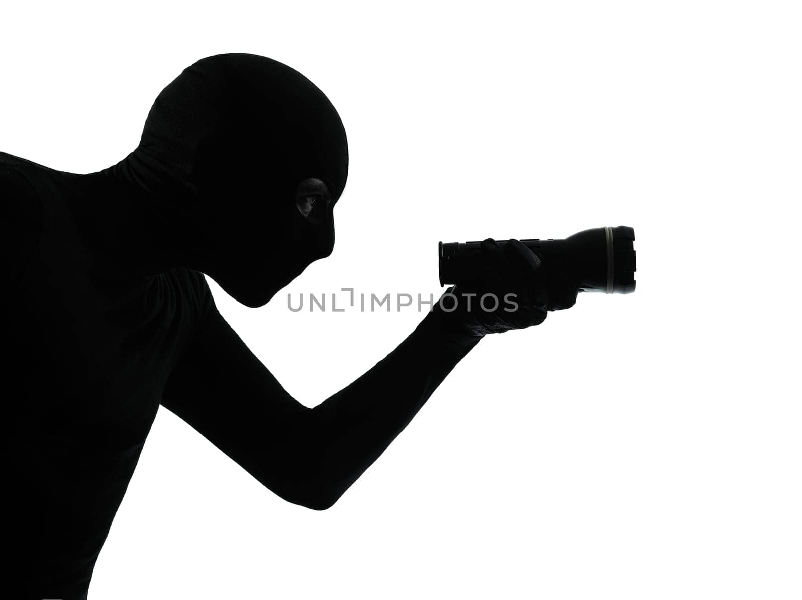 thief criminal burglar portrait silhouette masked in silhouette studio isolated on white background