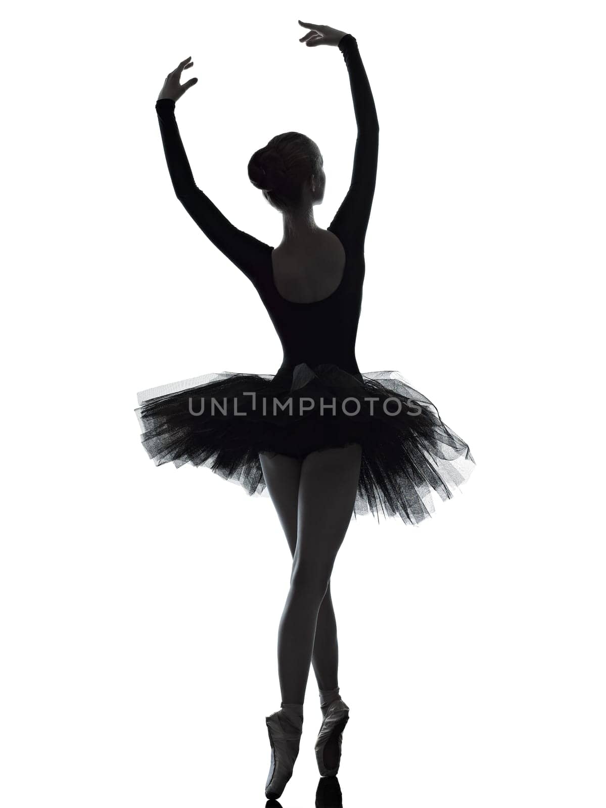 one caucasian young woman ballerina ballet dancer dancing with tutu in silhouette studio on white background