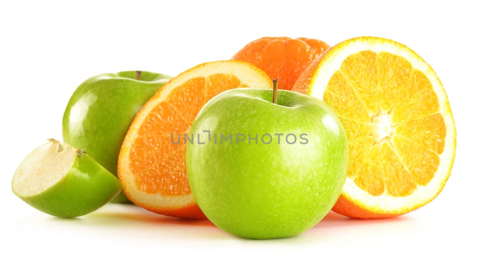 Composition with apples and oranges isolated on white
