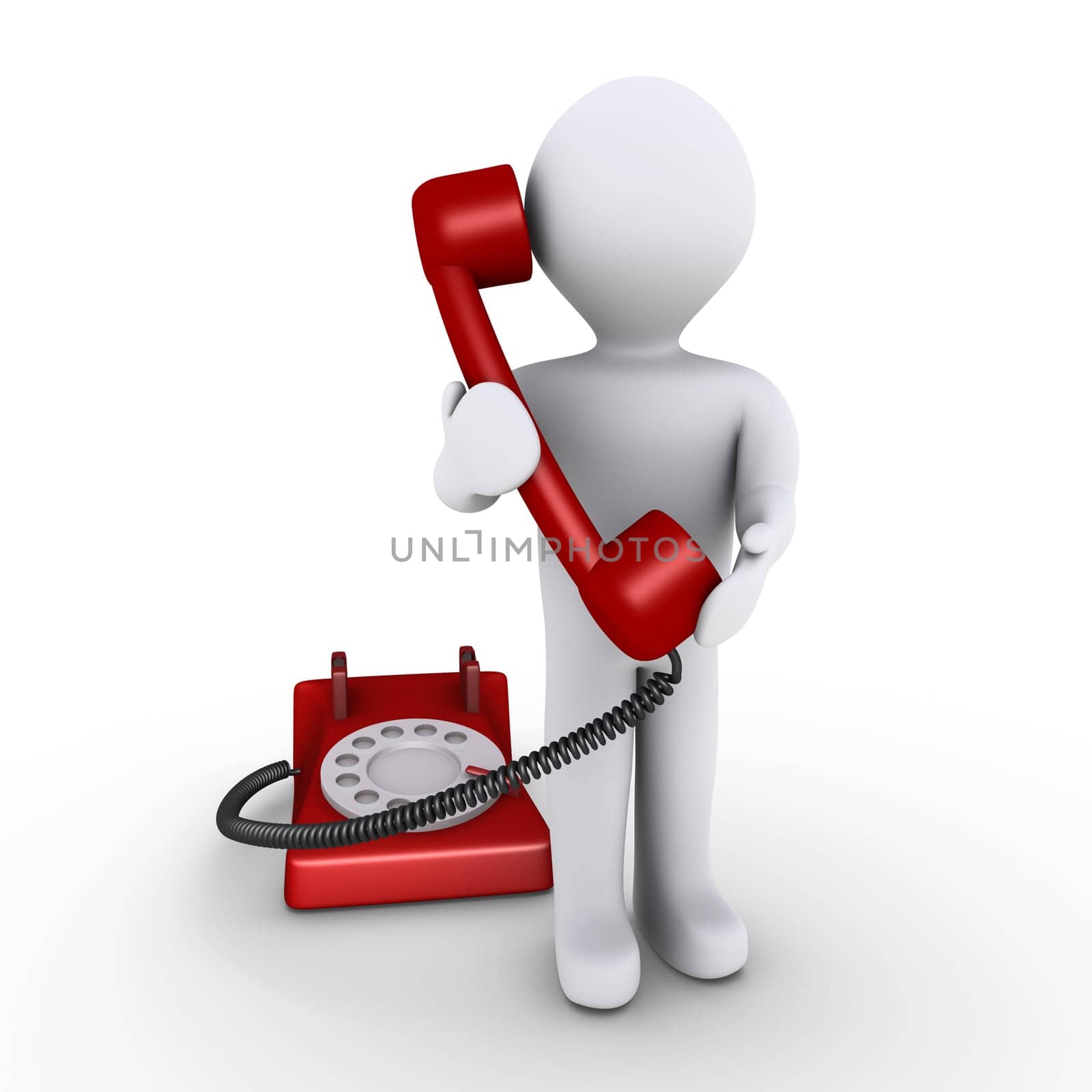 3d person is holding receiver in front of telephone