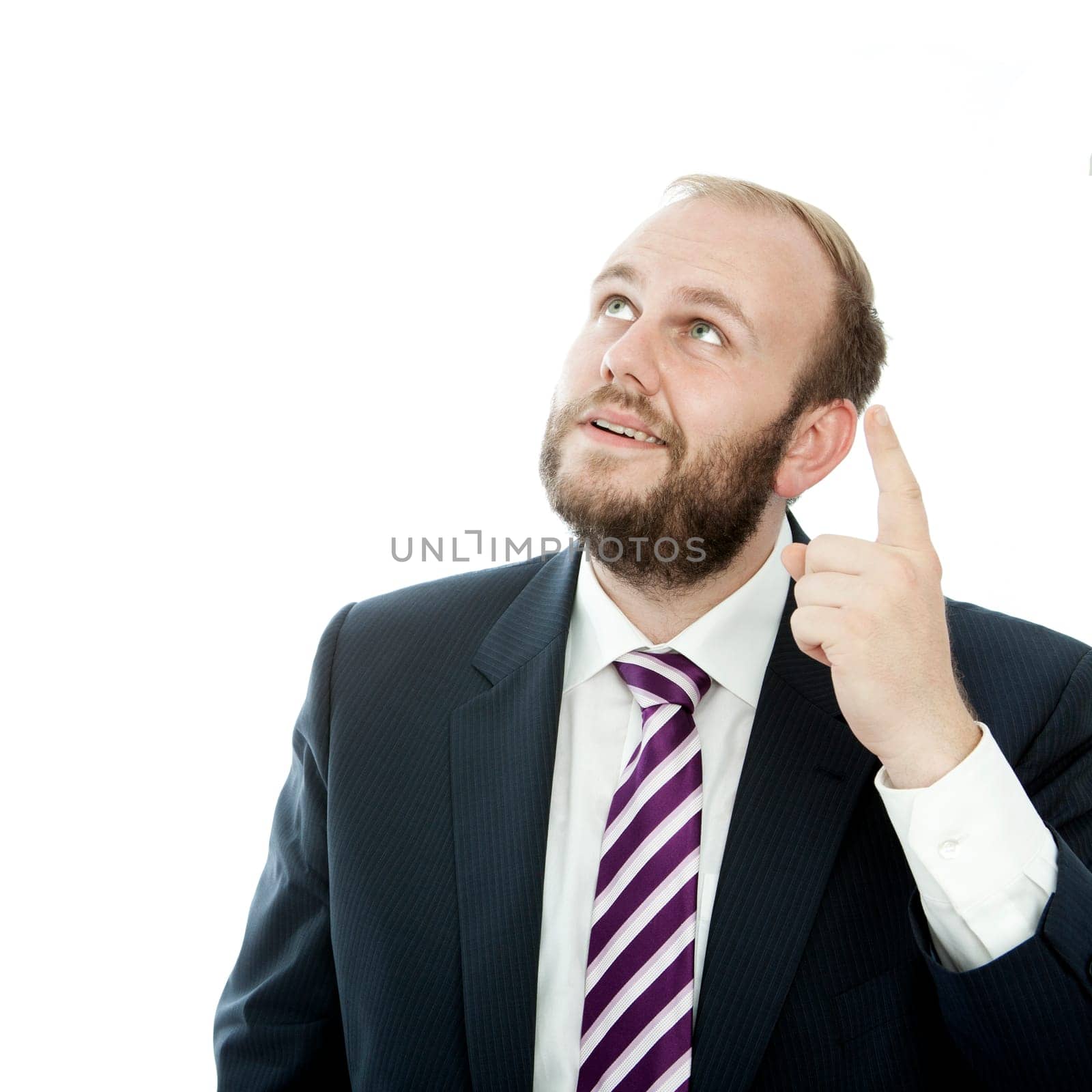 beared business man present somthing