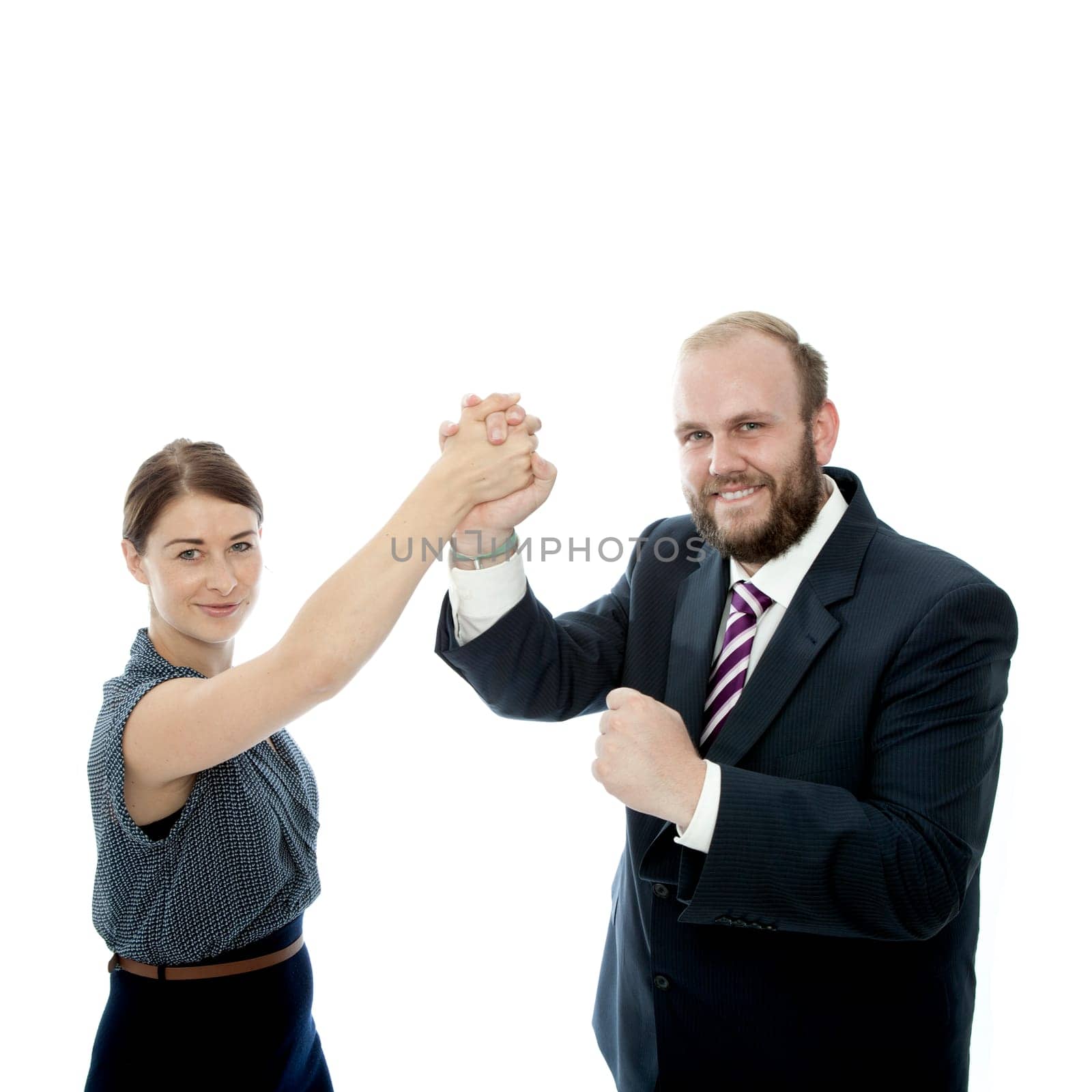 young brunette woman and beard business man