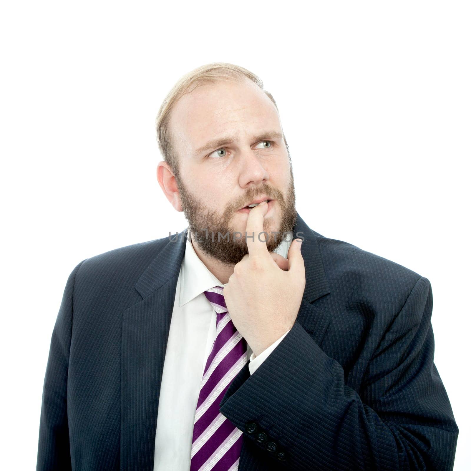 beard business man thinking and unsure