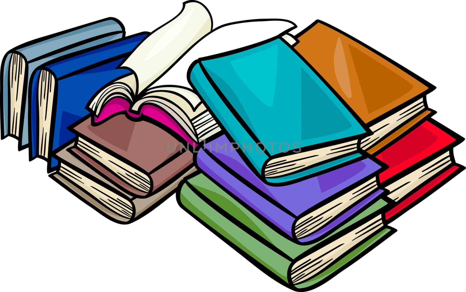 Cartoon Illustration of Books in a Heap