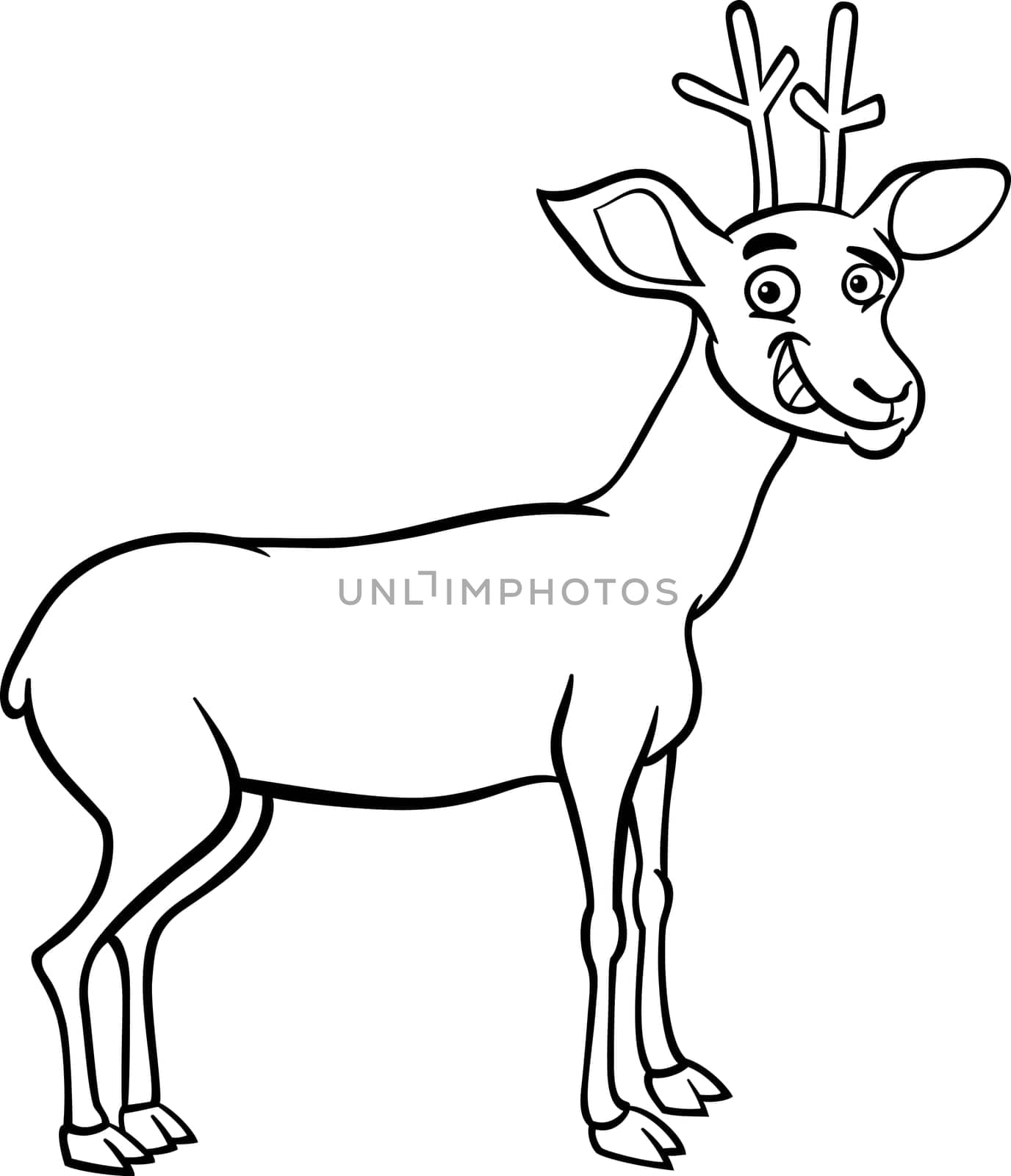 Black and White Cartoon Illustration of Funny Wild Deer Animal for Coloring Book